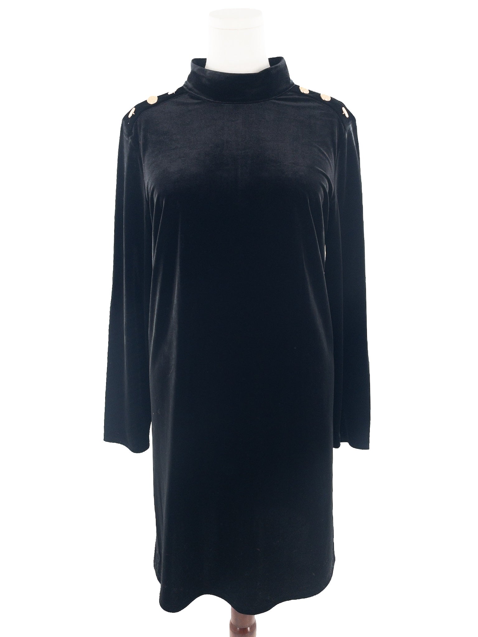 Talbots Black Velour Polyester Blend Long Sleeve Size L Dress