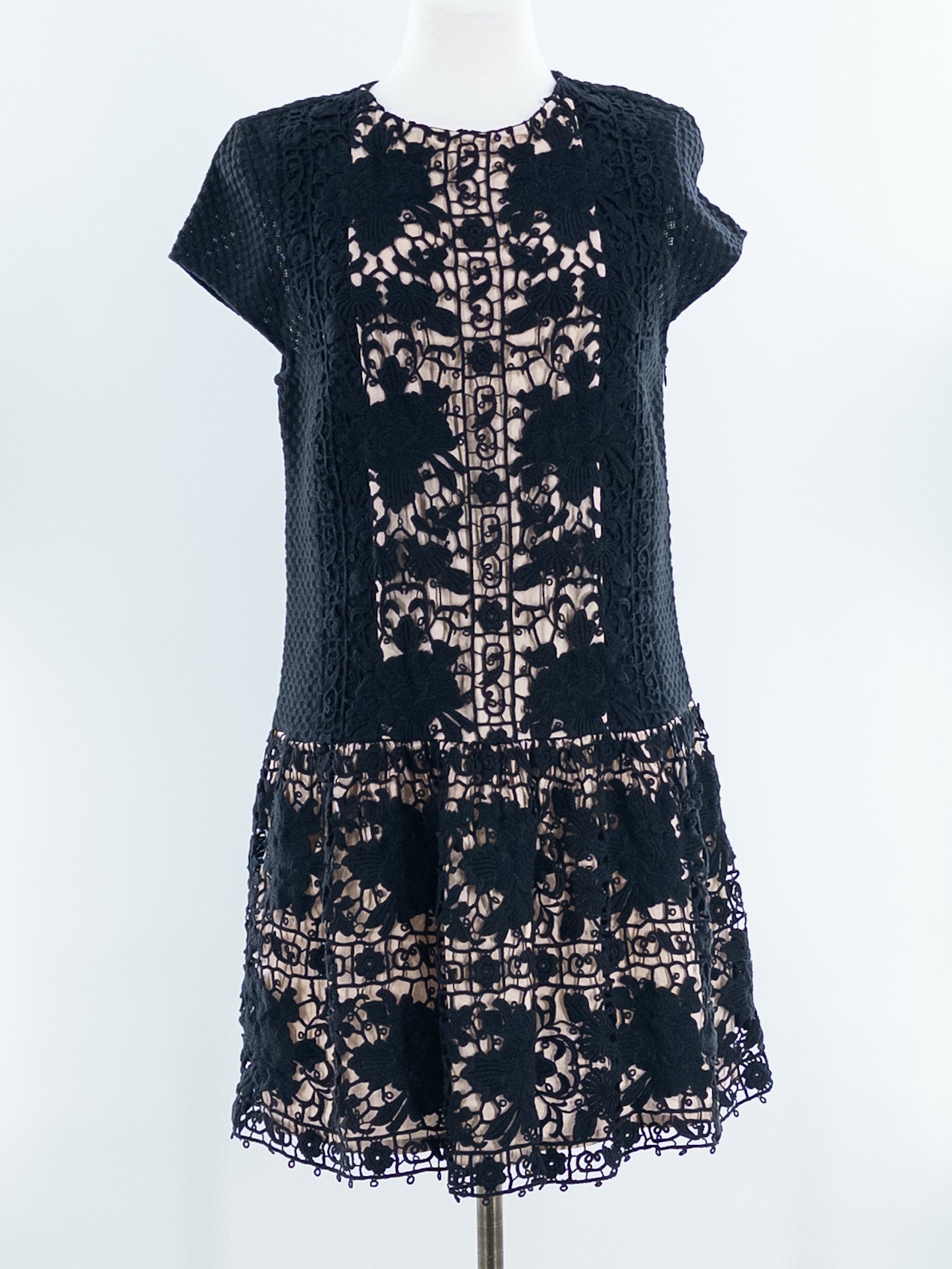 Collette Black Lace Cotton Cap Sleeve Size M Dress