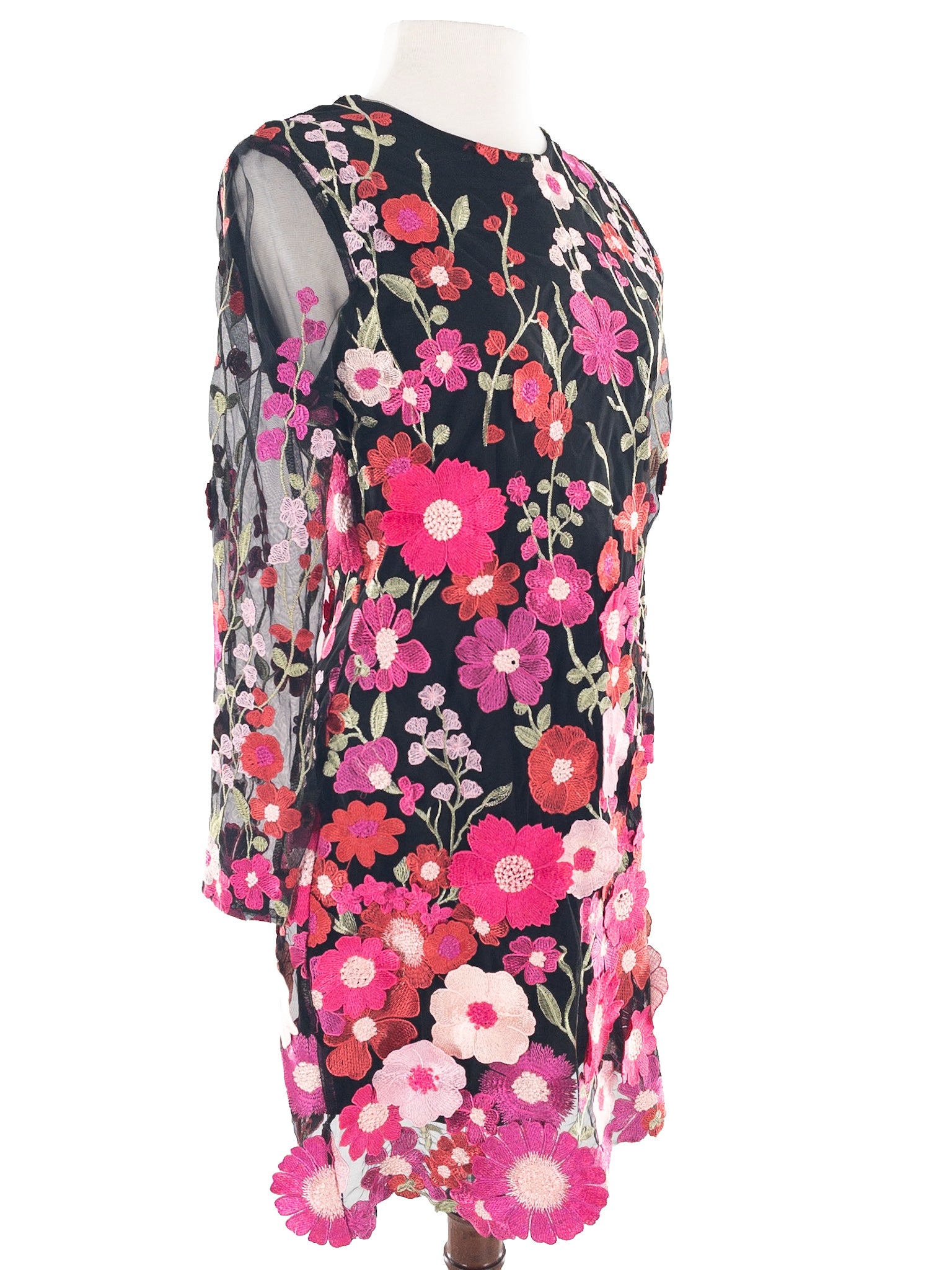 Avec Les Filles Black Multi Floral Polyester Long Sleeve Size 6 Dress