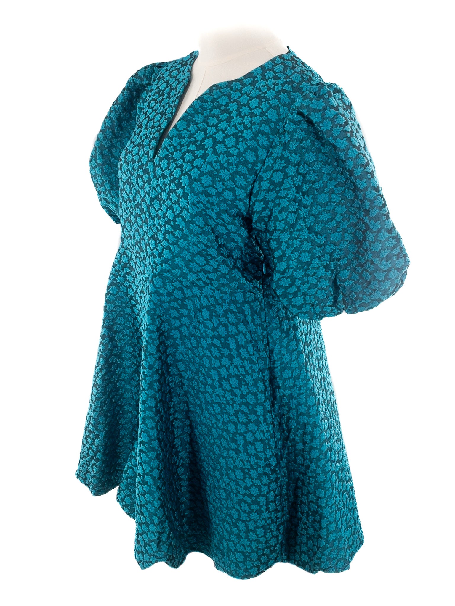 THML Turquoise Texture Polyester Puff Sleeve Size L Dress