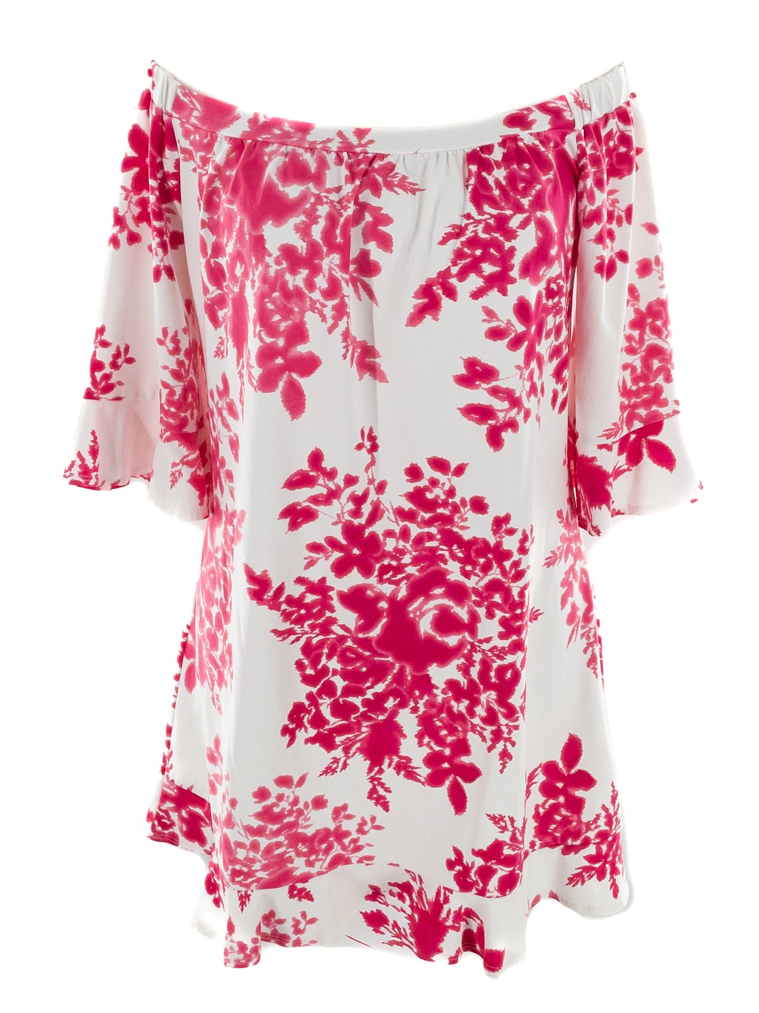 Jude Connally White Fuschia Floral Nylon Blend 3/4 Sleeve Size M Dress
