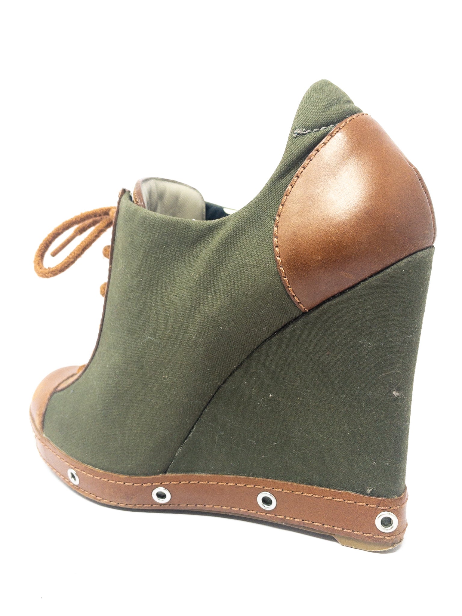 Marc Jacobs Olive Brown Tie Fabric 5 Wedge