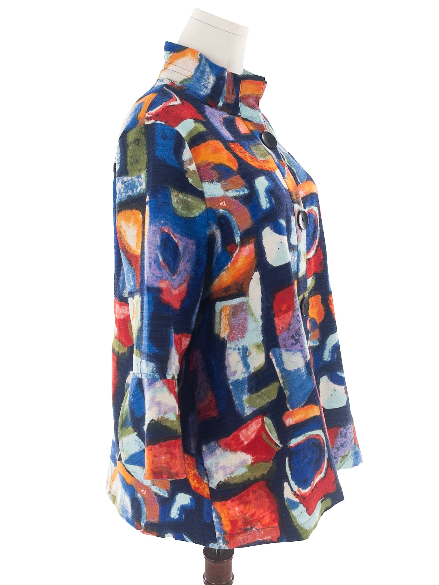 Ali Miles Multi-Color Print Polyester Size L Blazer