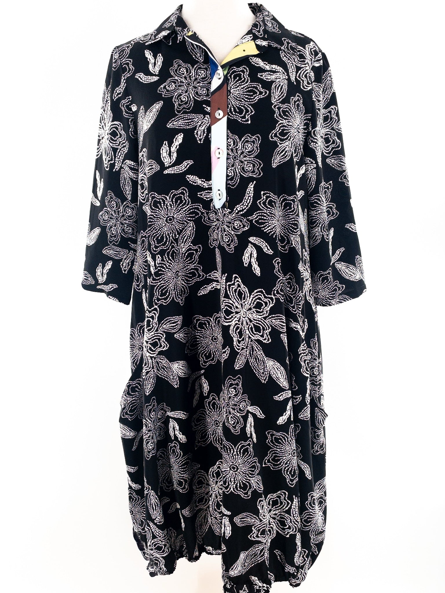 Shana Black White Dots Polyester Long Sleeve Size M Dress