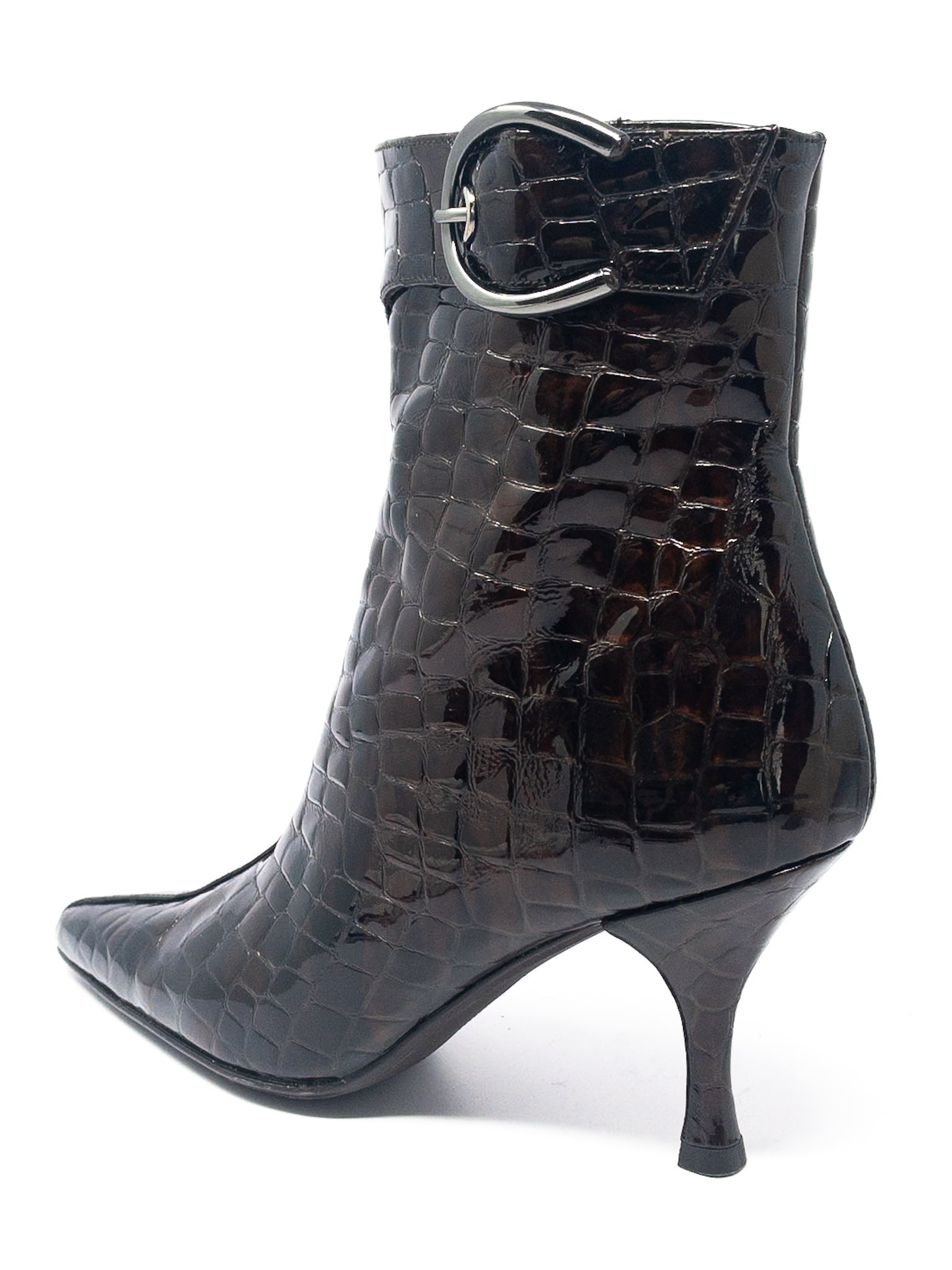 Stuart Weitzman Chocolate Croc Embossed Leather 6.5 Bootie