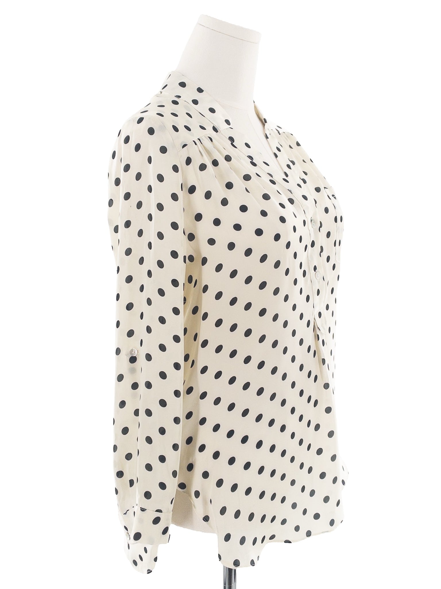 Ellison Cream Black Dots Polyester Long Sleeve Size M Blouse