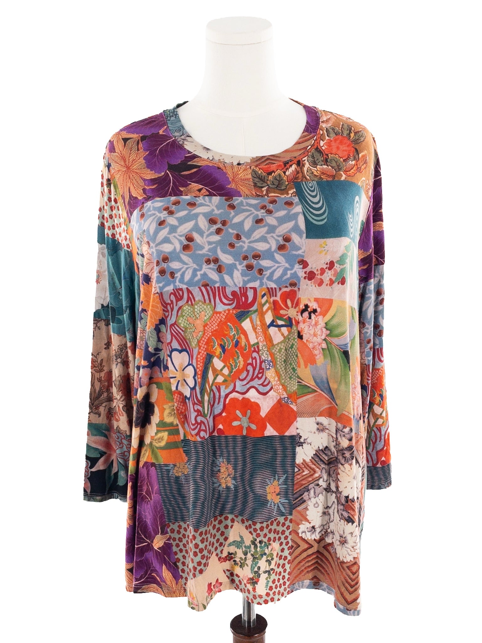 Johnny Was Multi-Color Print Viscose Blend 3/4 Sleeve Size XL T Shirt
