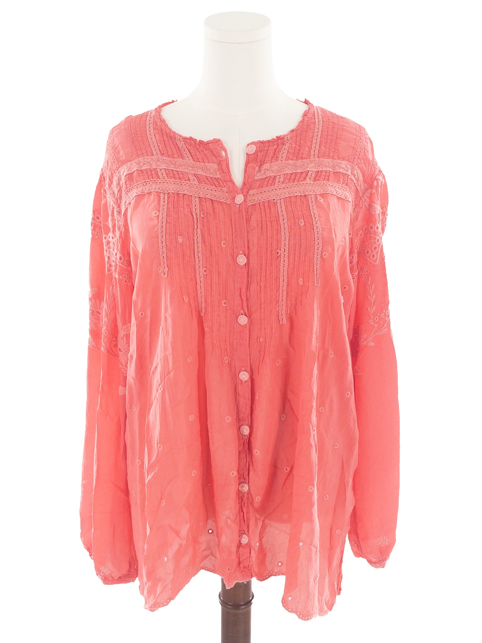 Johnny Was Coral Embroidered Cupro Button Down Size XXL Blouse