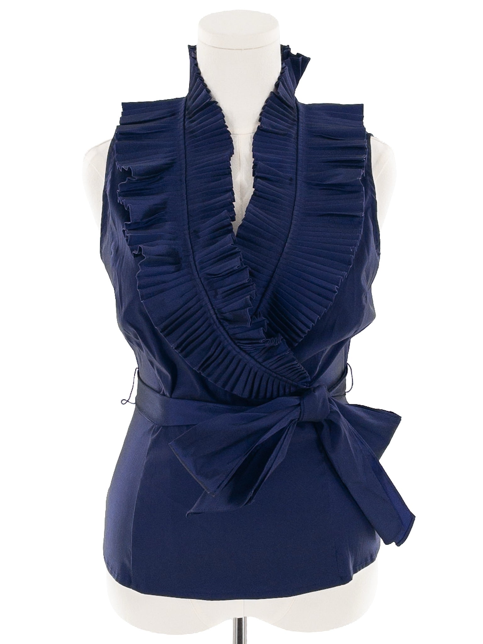 Adrianna Papell Indigo Ruffle Polyester Sleeveless Size 12 Blouse