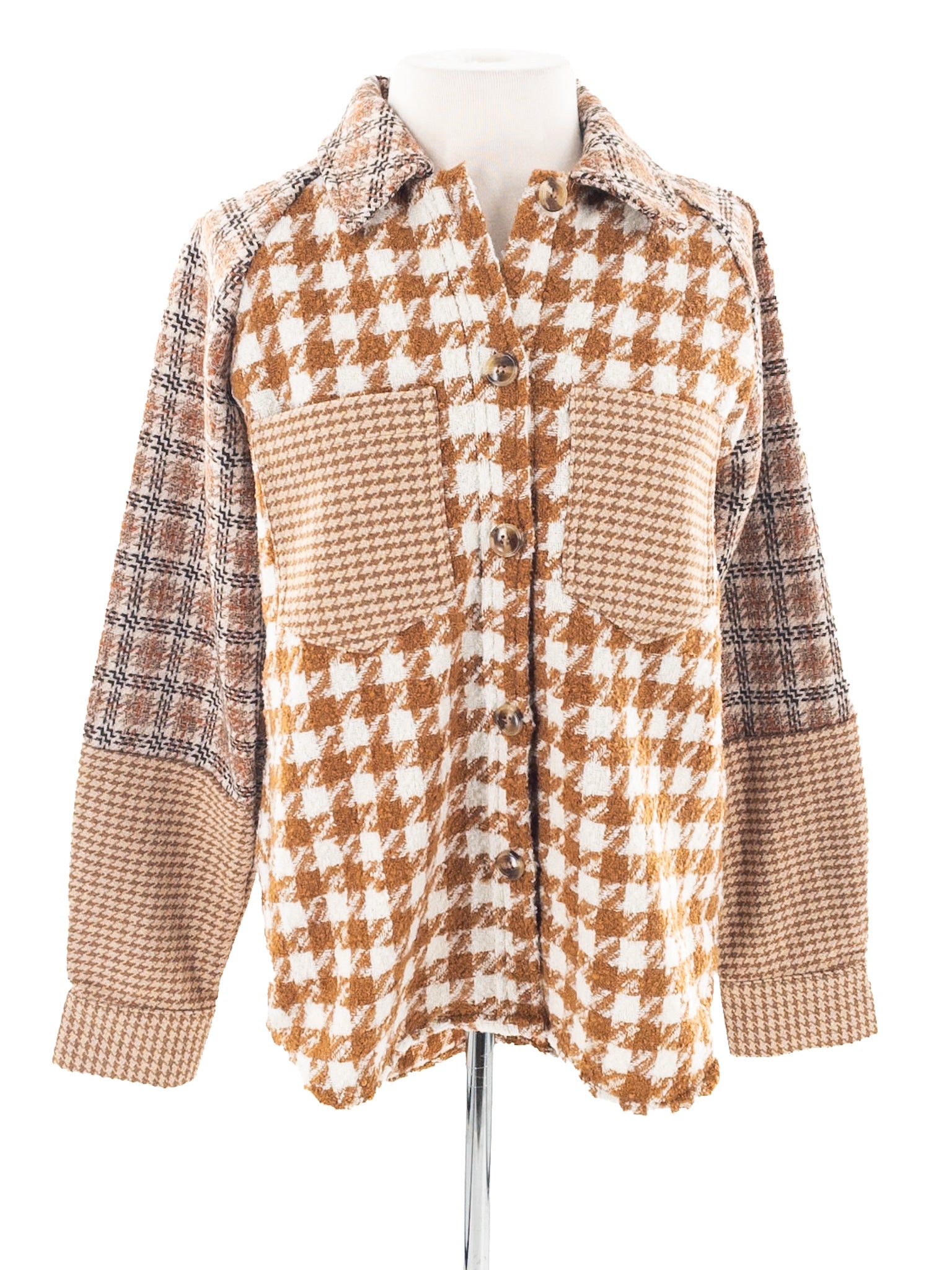 Mystree Tan Brown Plaid Polyester Blend Size S Shacket