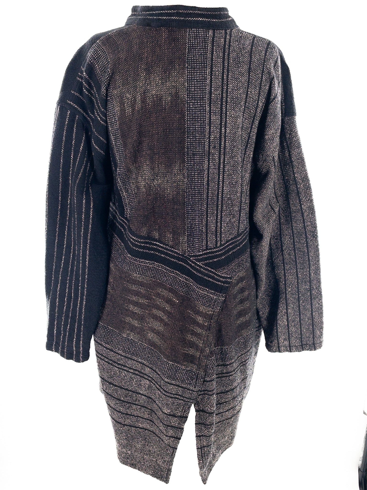 Yasuko Kurisaka Black Brown Woven Cotton Blend Size L Duster