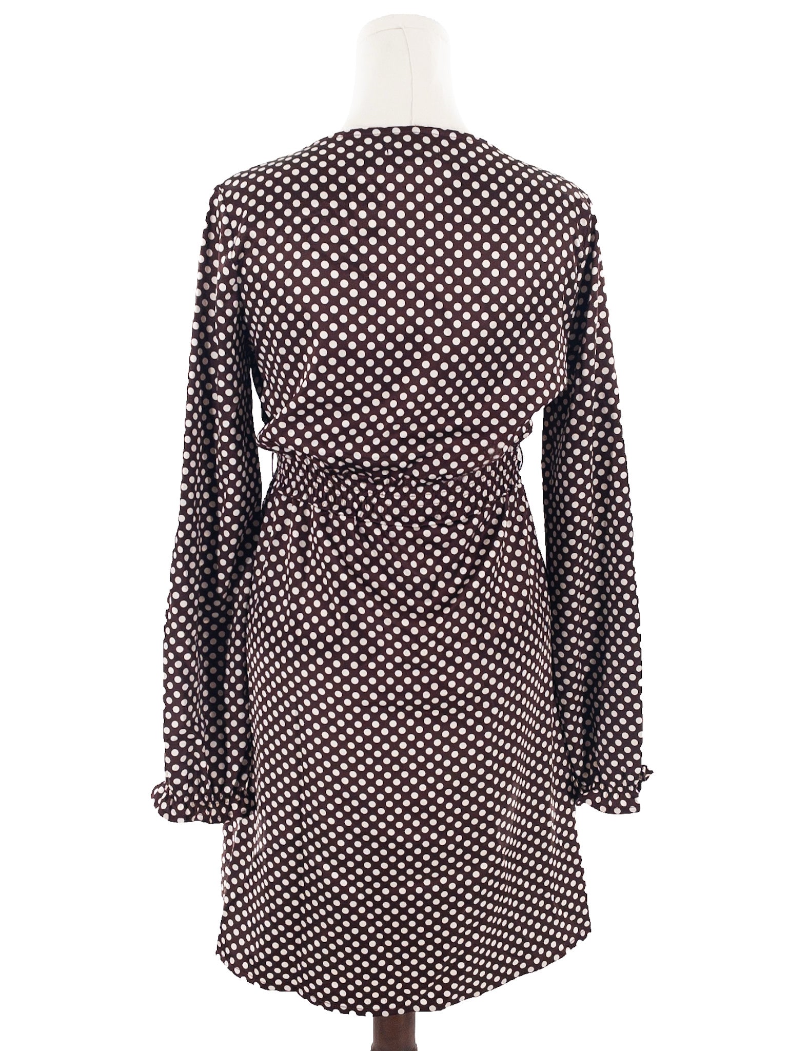 BCBG Brown Cream Polka Dot Polyester Blend Long Sleeve Size M Dress