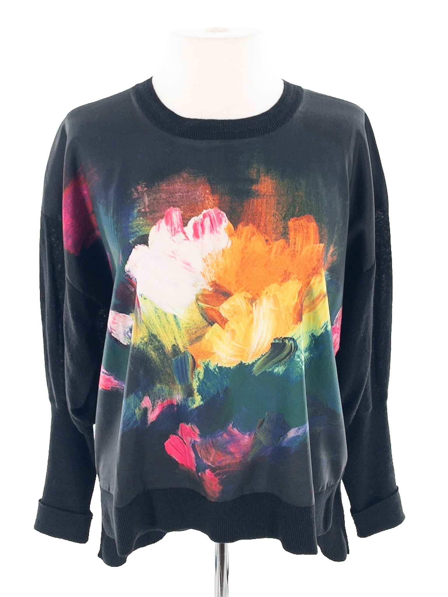 Ted Baker Black Multi Floral Mixed Media Size M Sweaters