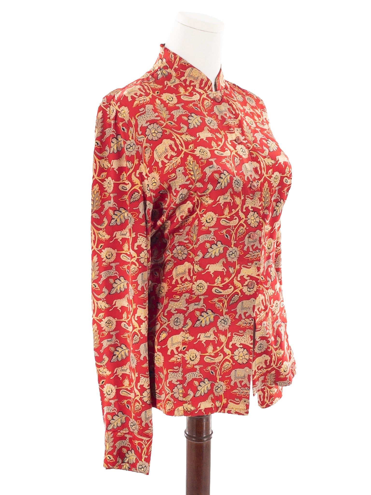 Carlisle Red Gold Animal Print Polyester Long Sleeve Size 8 Blouse