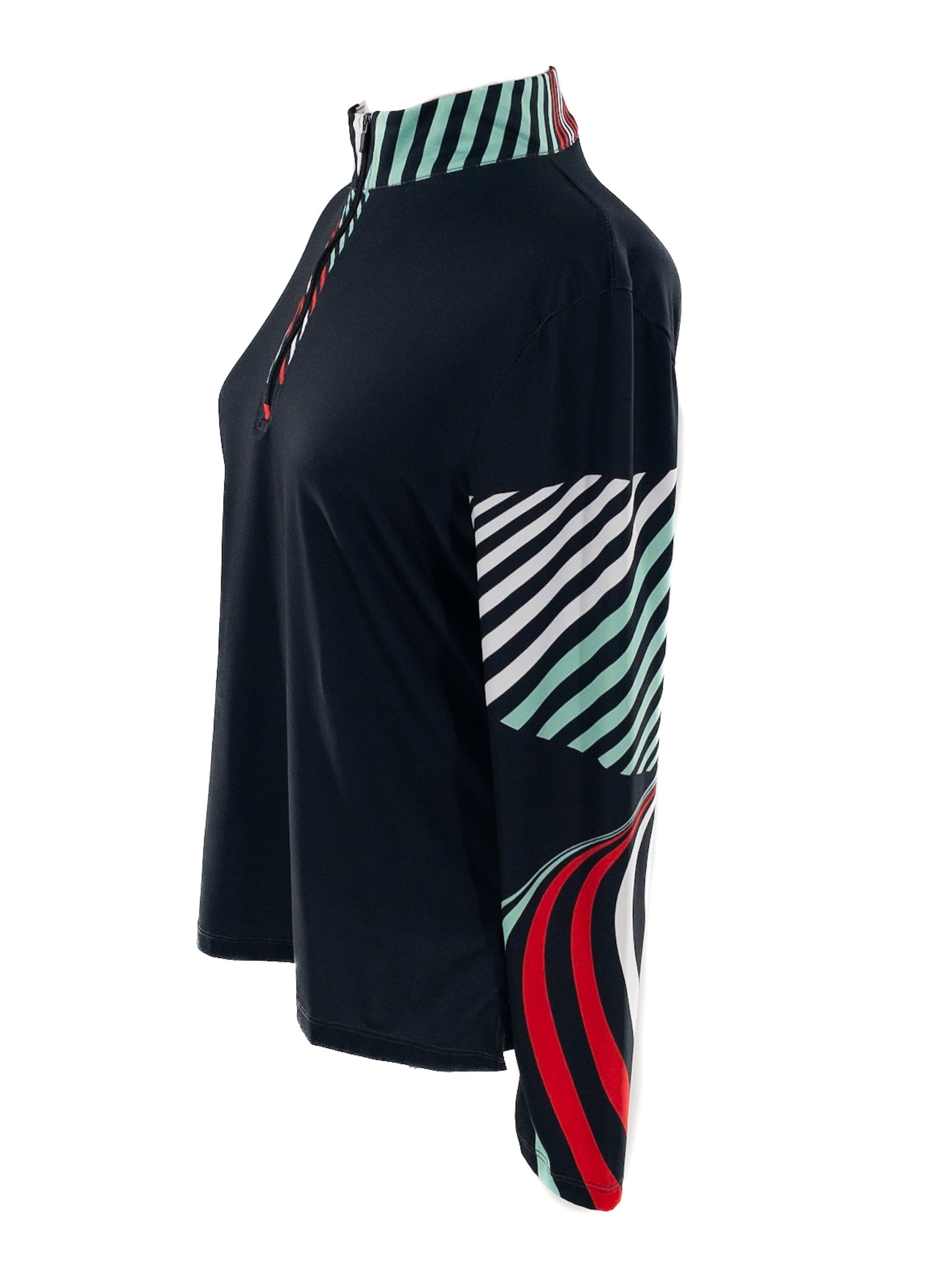 Acegolfs Black Multi Stripe Polyester Blend Long Sleeve Size M T Shirt