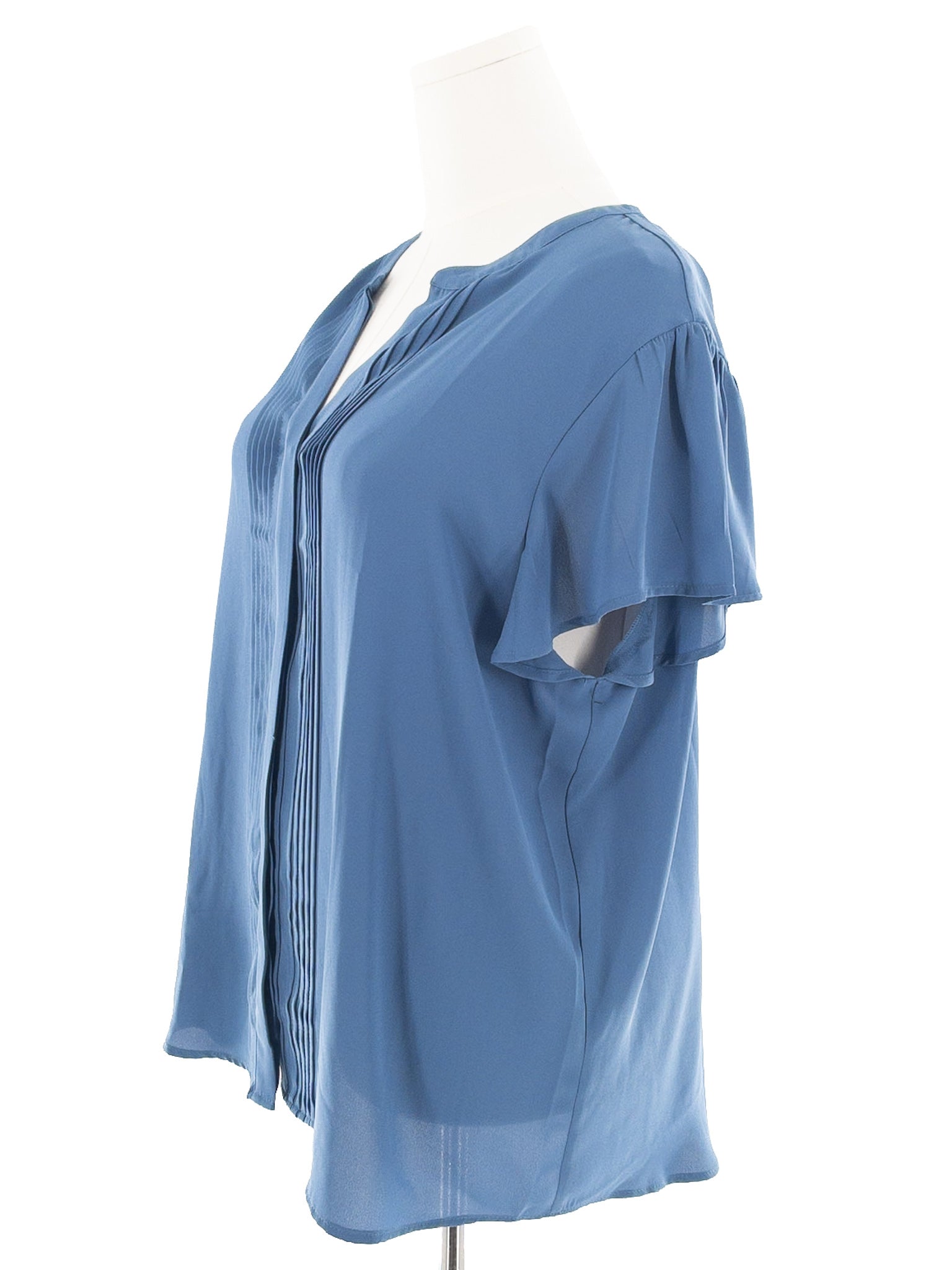 Ann Taylor Slate Blue Pin Tuck Polyester Cap Sleeve Size XL Blouse