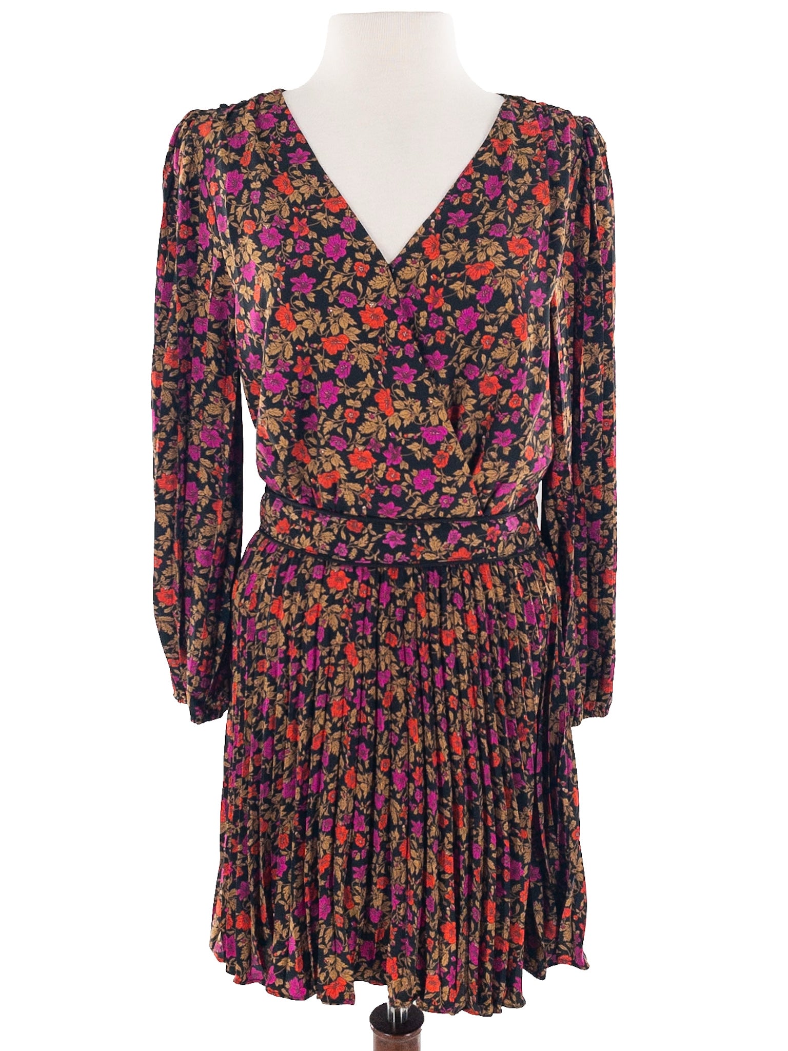 Skies Are Blue Black Multi Floral Polyester Long Sleeve Size S Dress