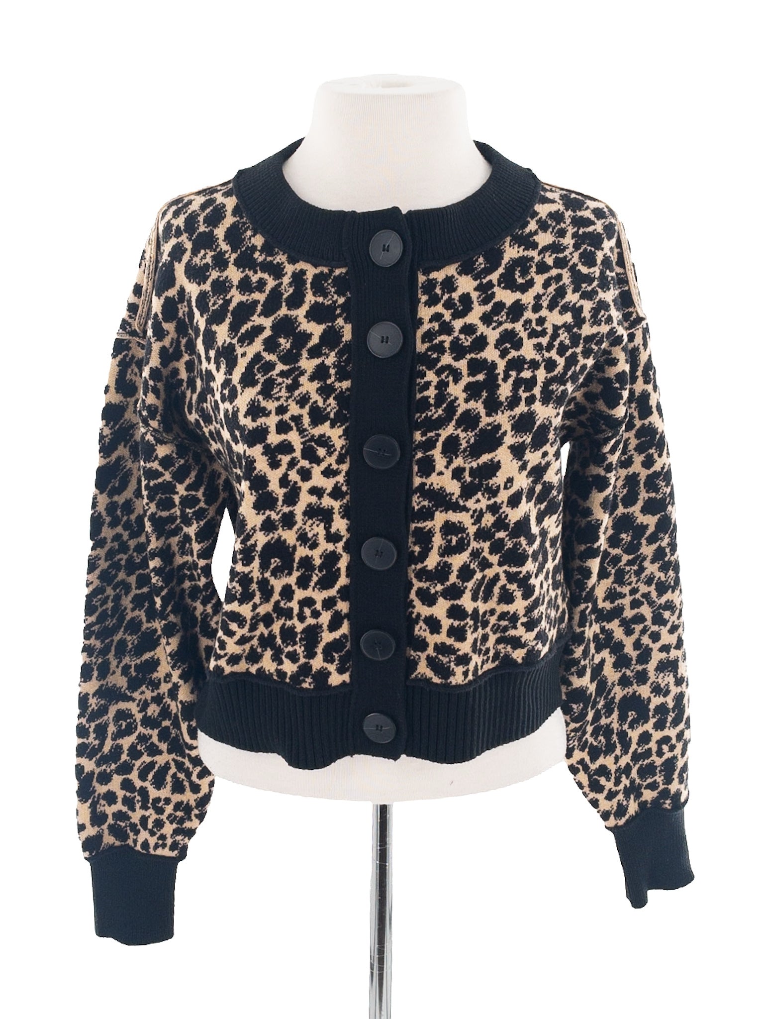 Maeve Black Tan Animal Print Viscose Blend Size S Cardigan