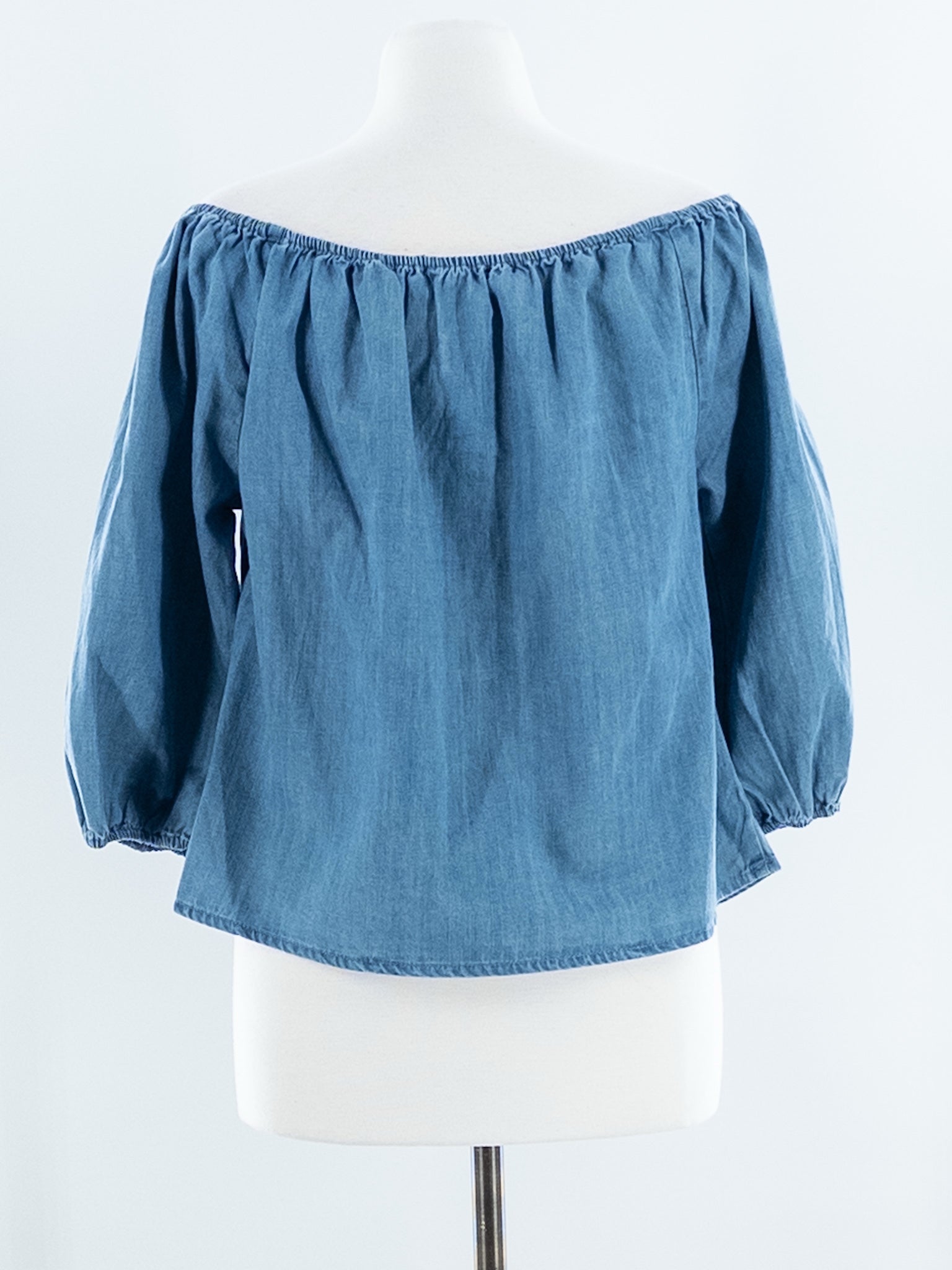 Sanctuary Blue Cotton Blend Puff Sleeve Size S Blouse