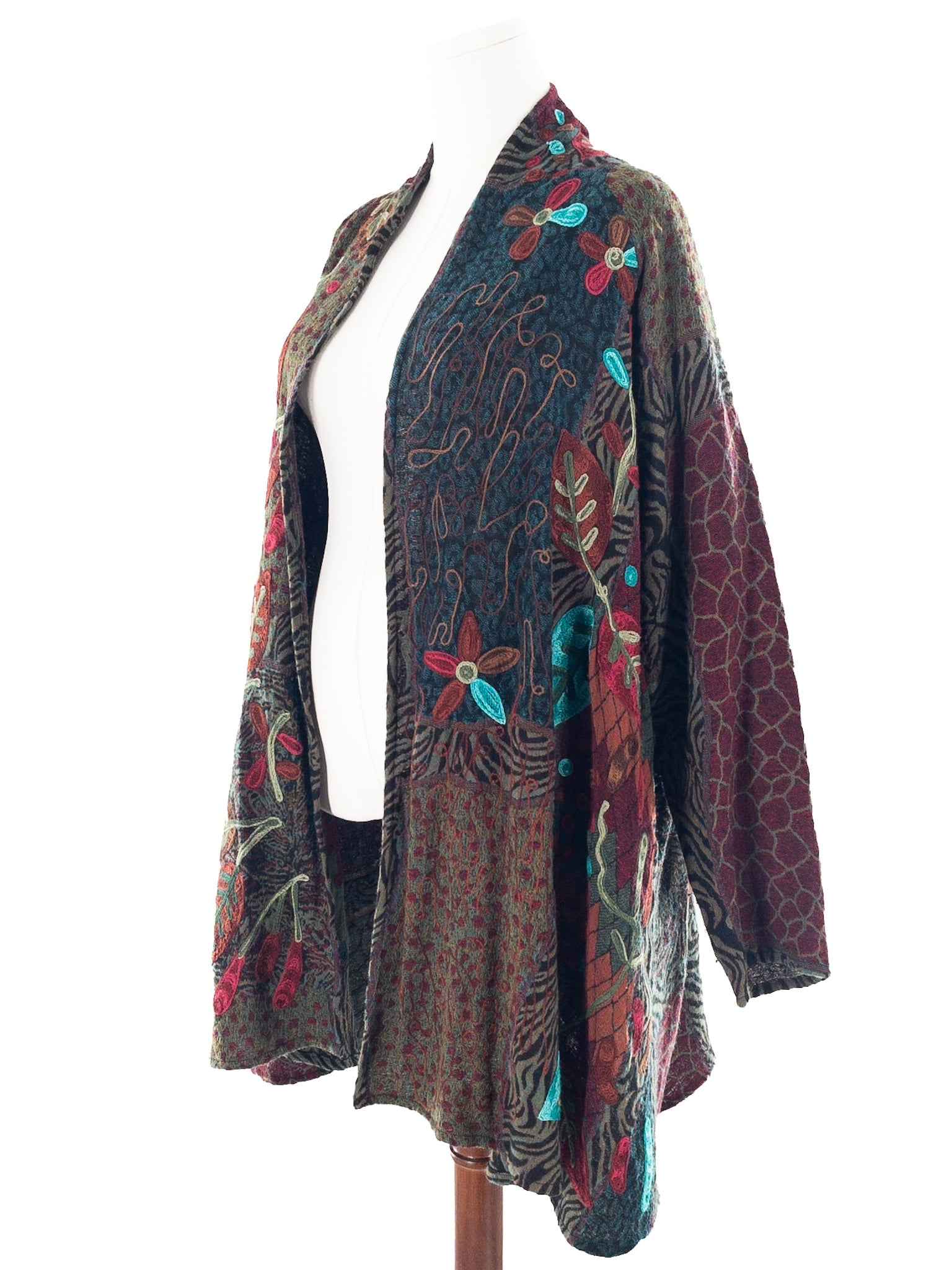 Soft Surroundings Green Multi Embroidered Wool Blend Size L Cardigan
