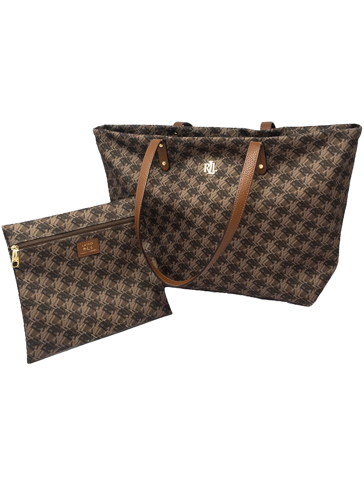 Ralph Lauren Brown Logo Canvas Tote