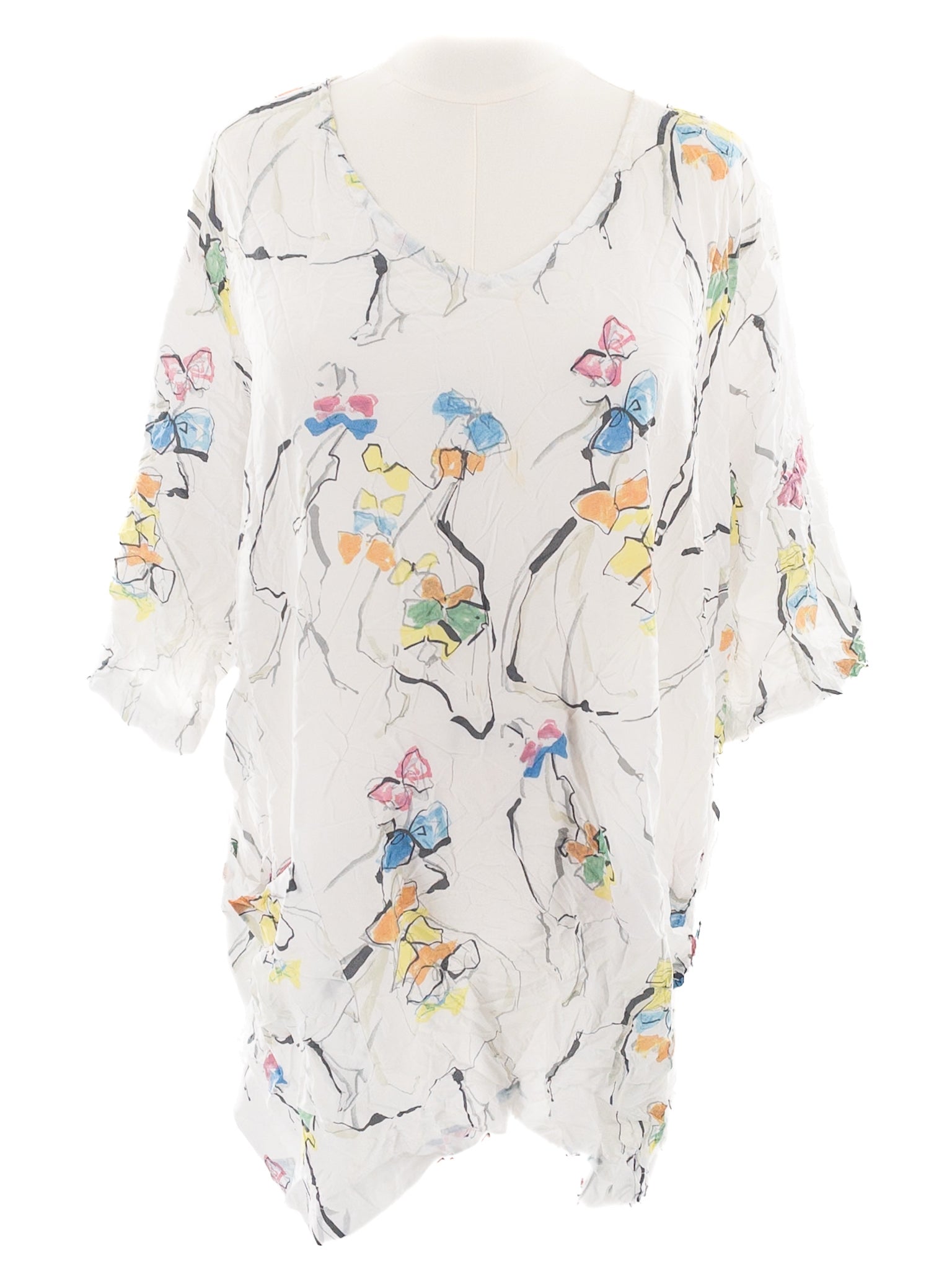 Comfy White Multi Crinkle Polyester Short Sleeve Size 2X Blouse