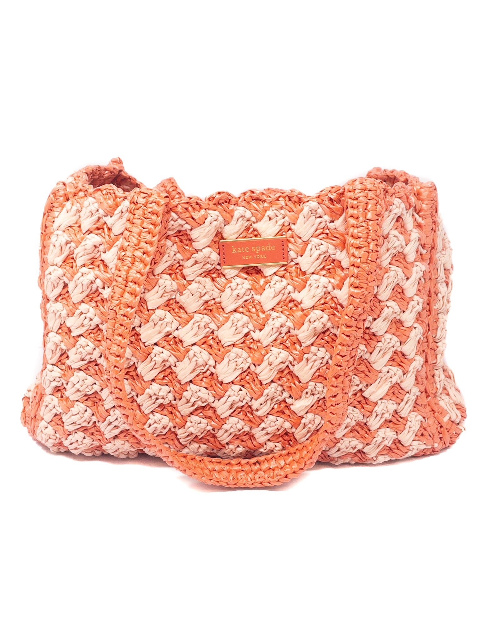 Kate Spade Coral Pink Woven Straw Tote