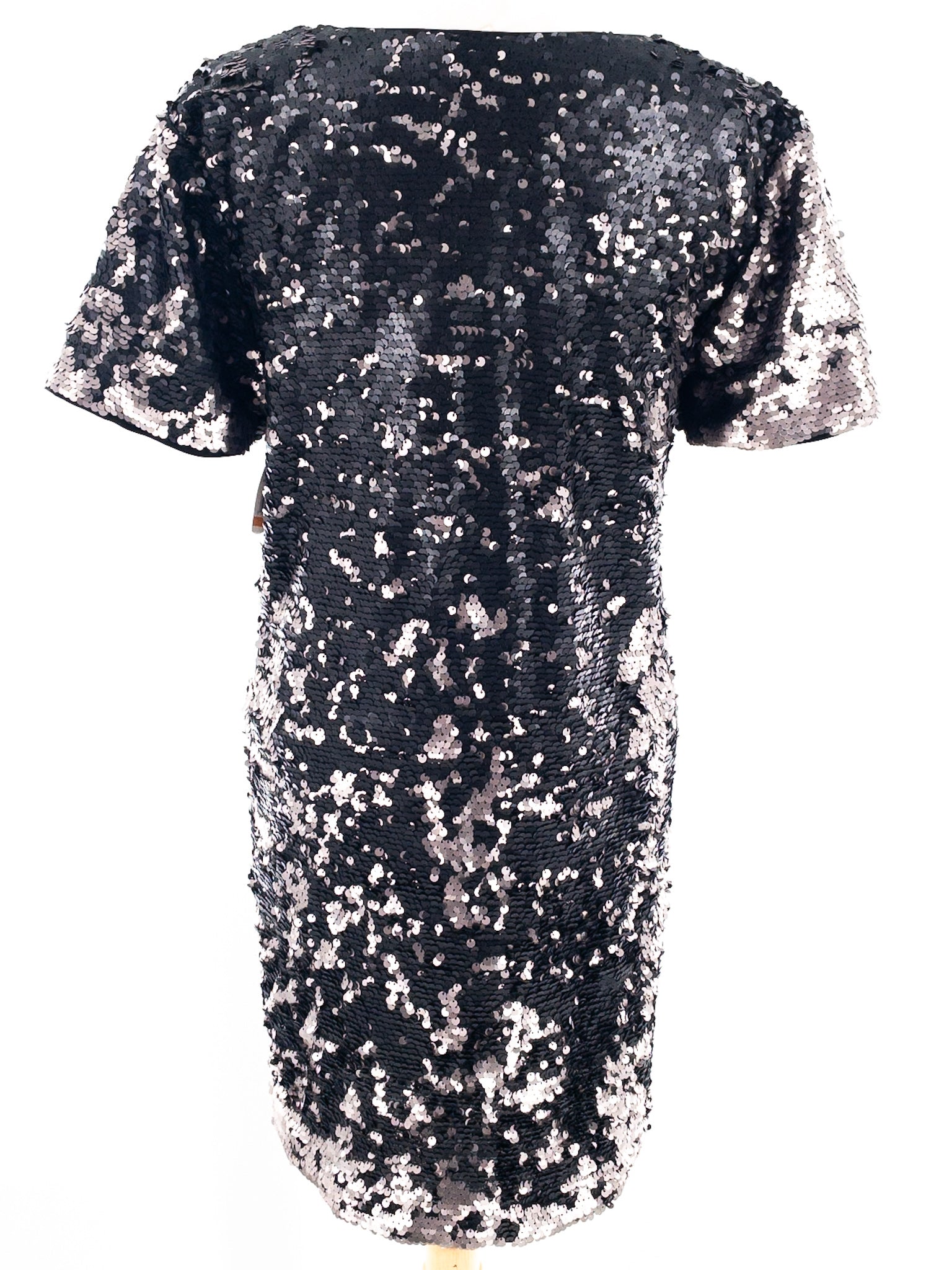 1 State Black Metallic Sequin Polyester Blend Short Sleeve Size S Dress