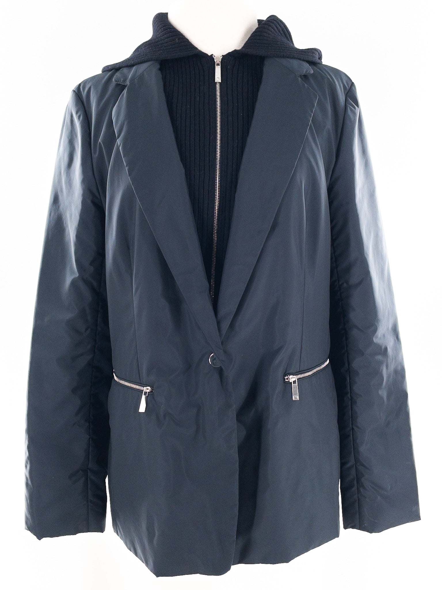 Lafayette 148 Navy Hooded Polyester Size M Jacket