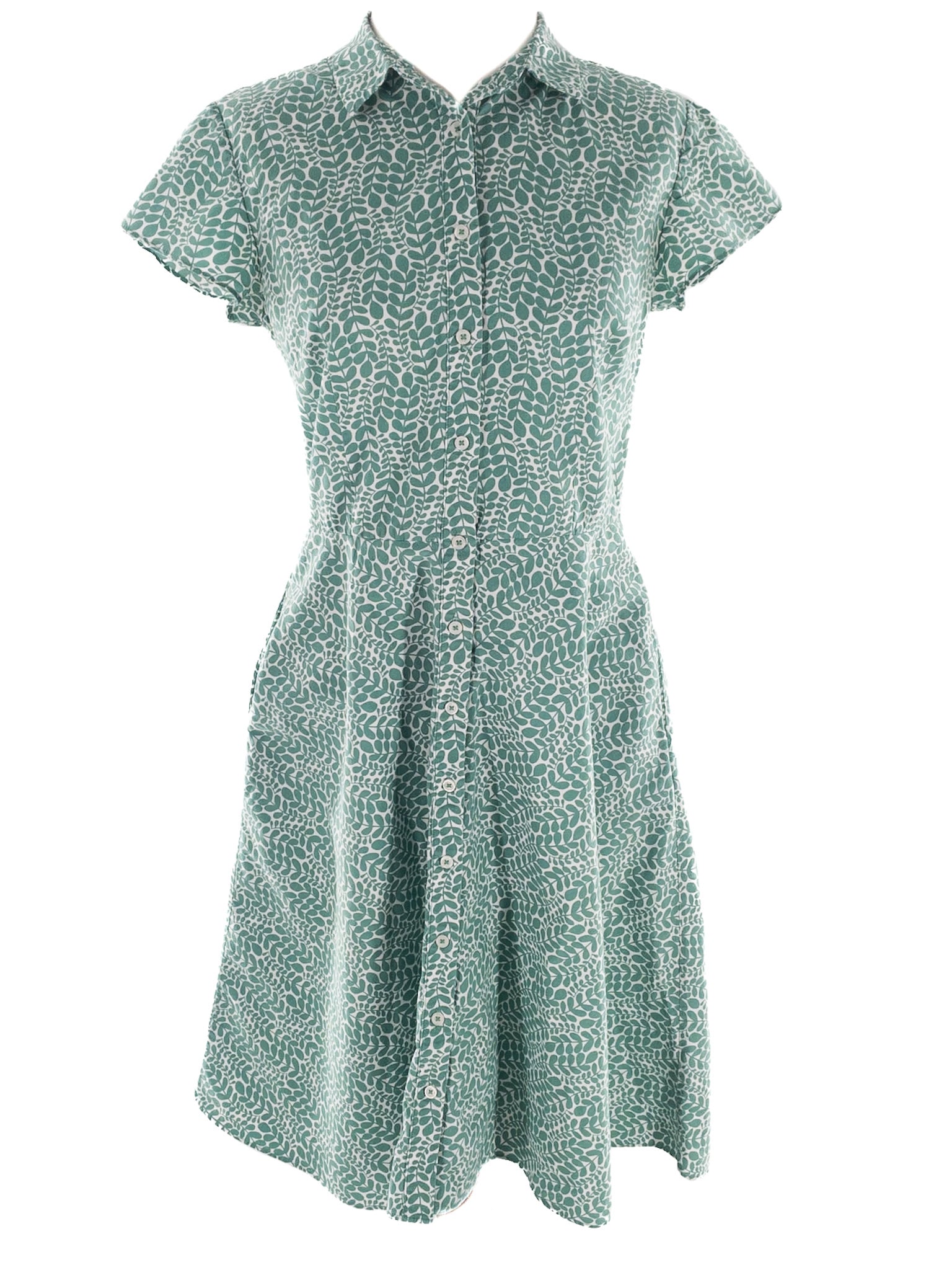 Boden Green White Leaves Cotton Blend Cap Sleeve Size 6L Dress