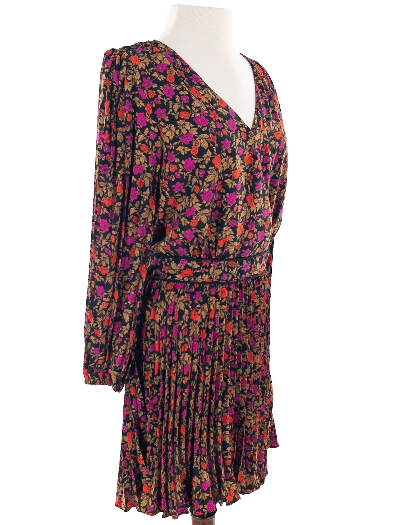 Skies Are Blue Black Multi Floral Polyester Long Sleeve Size S Dress