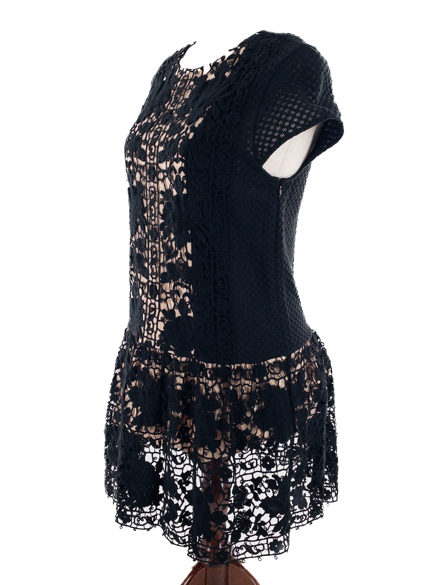 Collette Black Lace Cotton Cap Sleeve Size M Dress