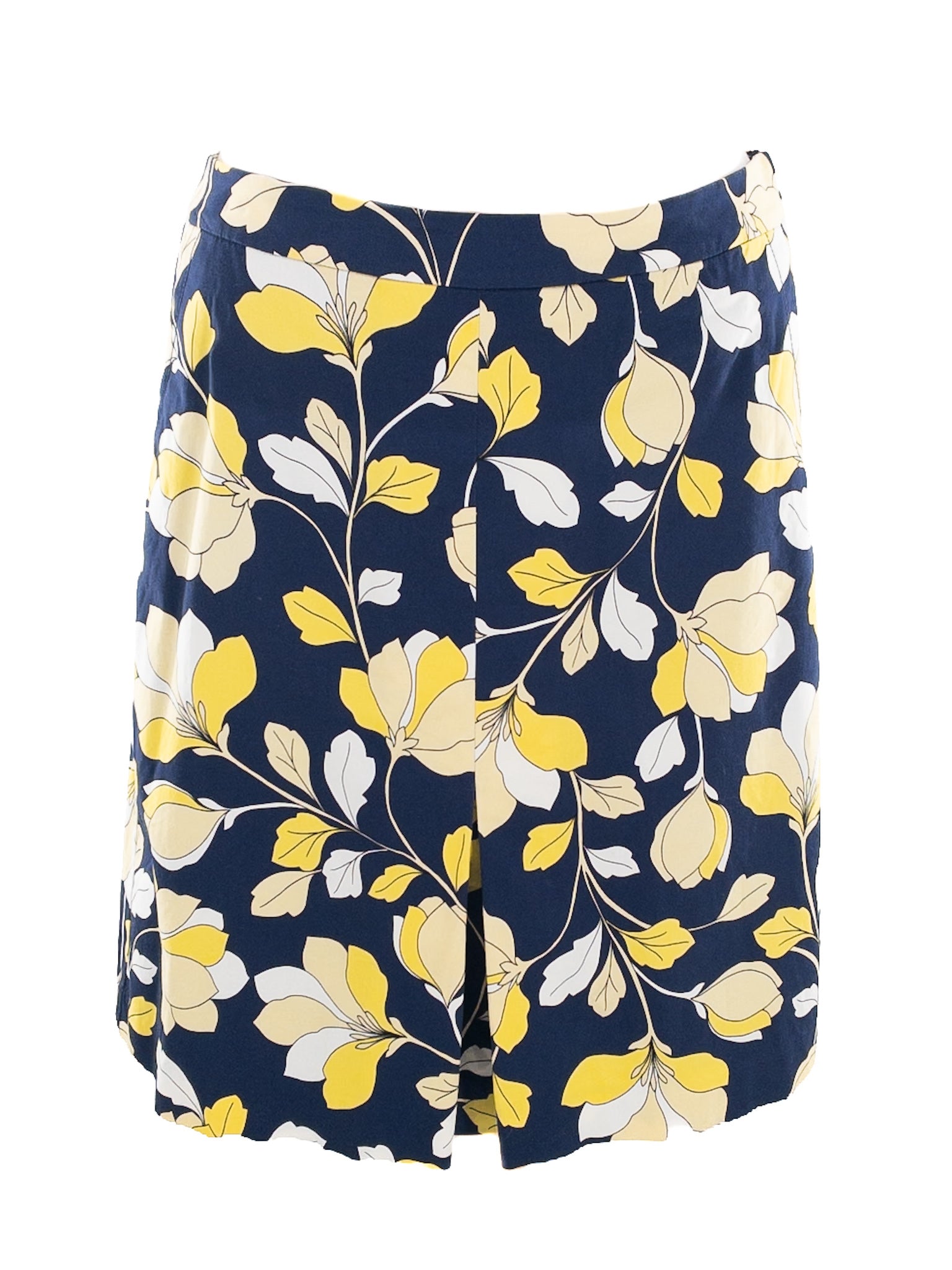 Talbots Navy Yellow Floral Cotton Blend Size 6P Skirt