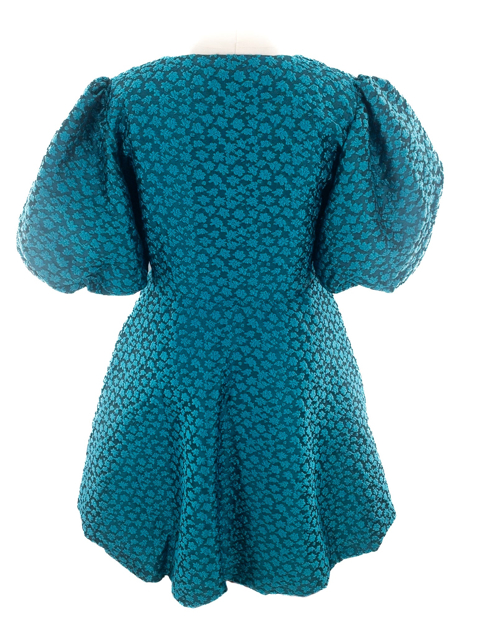 THML Turquoise Texture Polyester Puff Sleeve Size L Dress