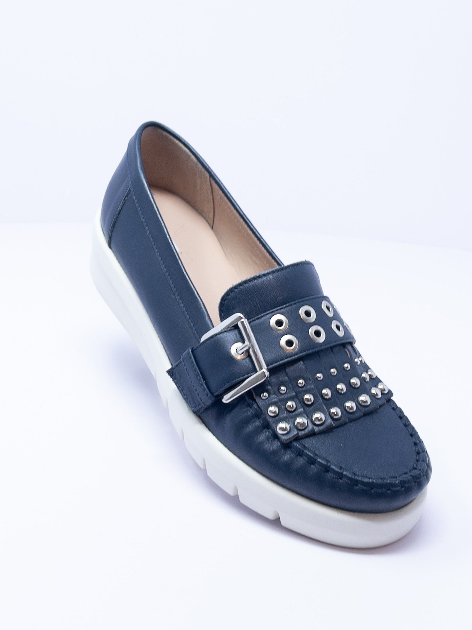 Geox Midnight Blue Grommet Leather 10.5 Loafers