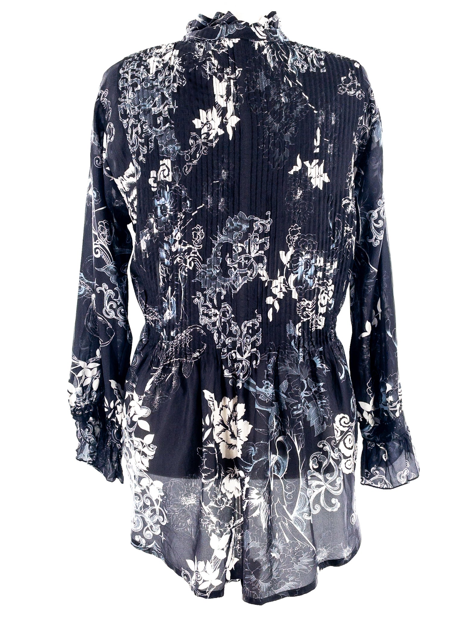 Johnny Was Charcoal Pin Tuck Silk Long Sleeve Size M Blouse