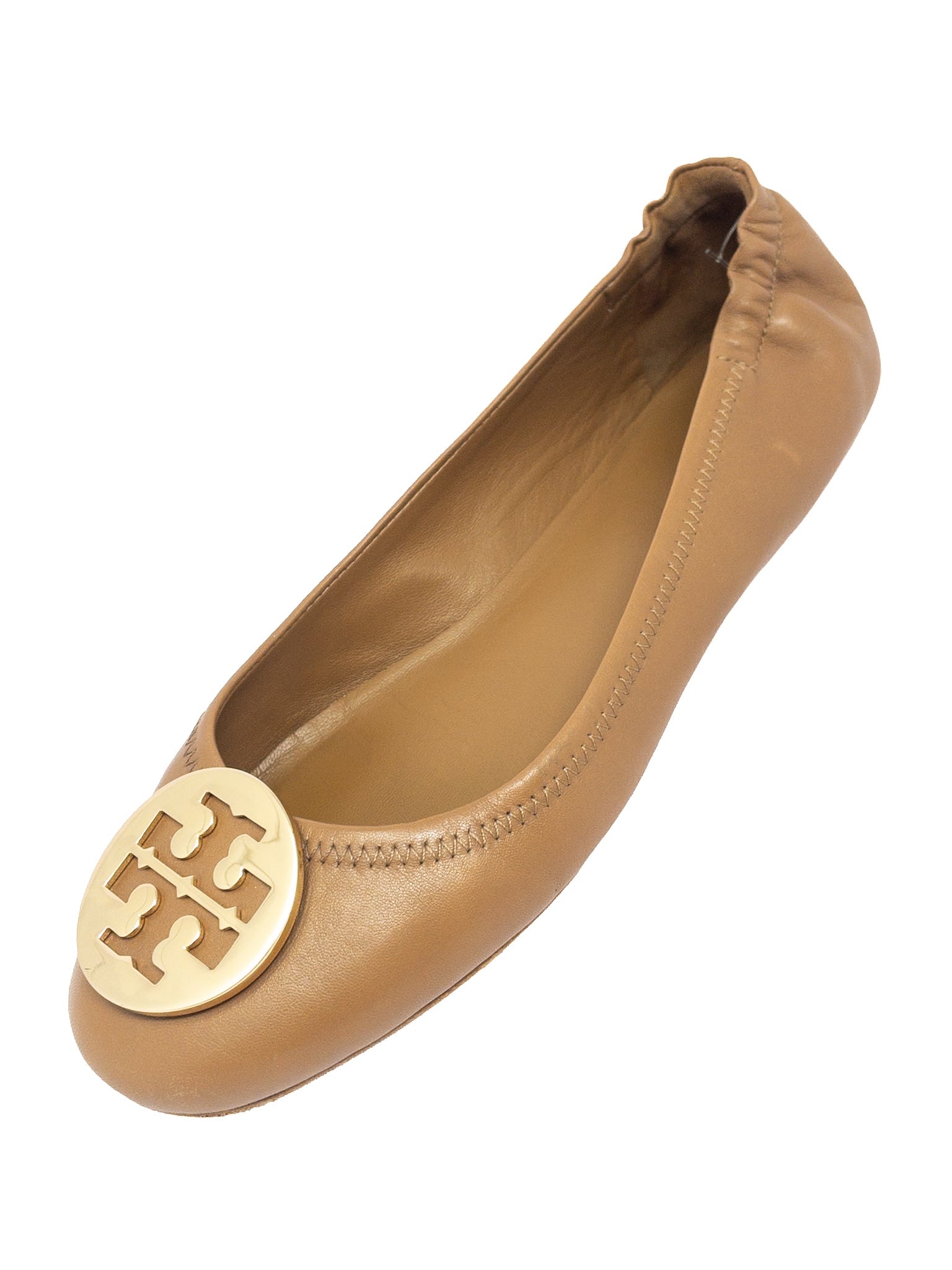 Tory Burch Caramel Logo Leather 9.5 Flats