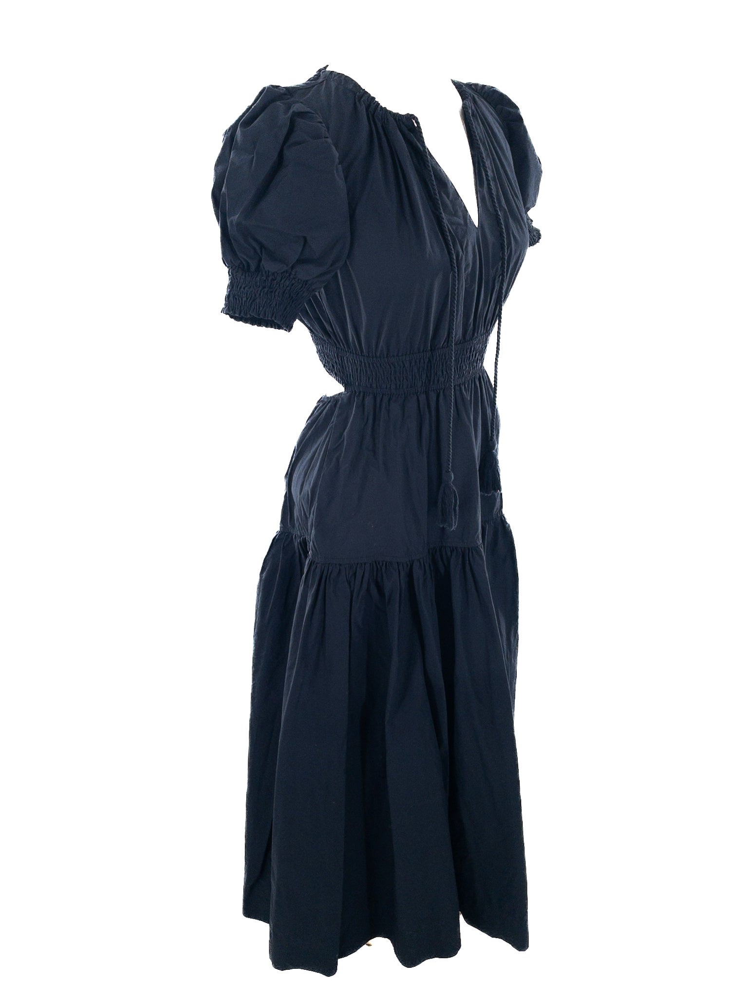 Moon River Navy Tiers Cotton Puff Sleeve Size XXS Dress