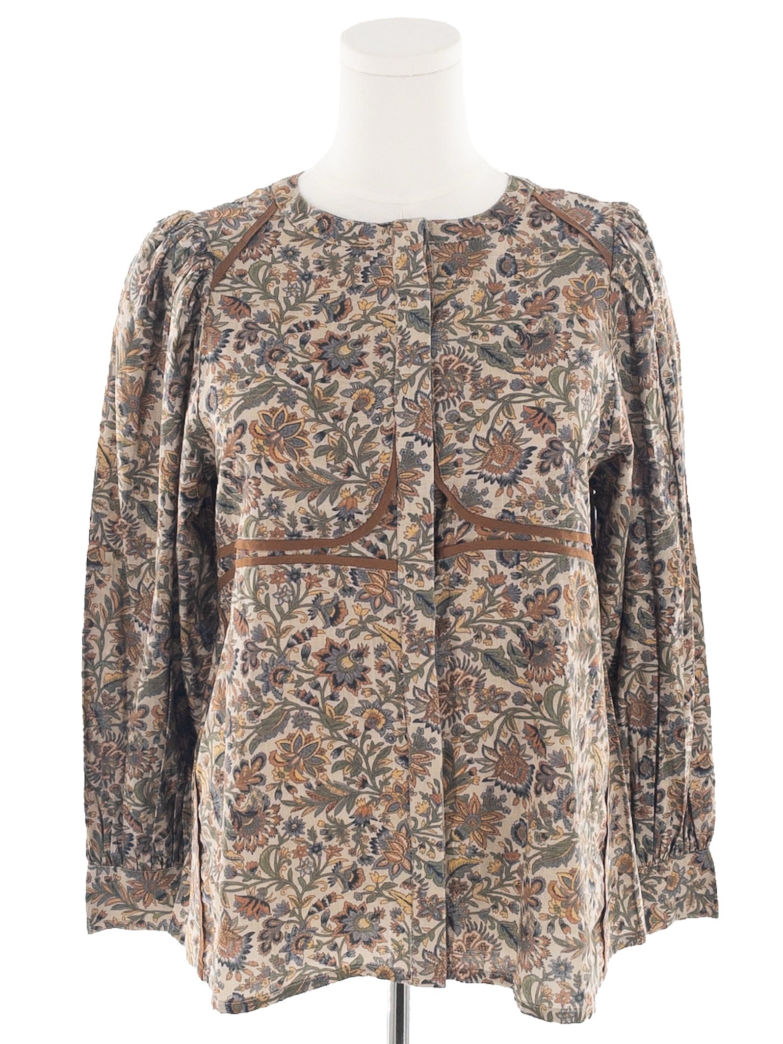 Soeur Tan Multi Floral Cotton Long Sleeve Size 10 Blouse