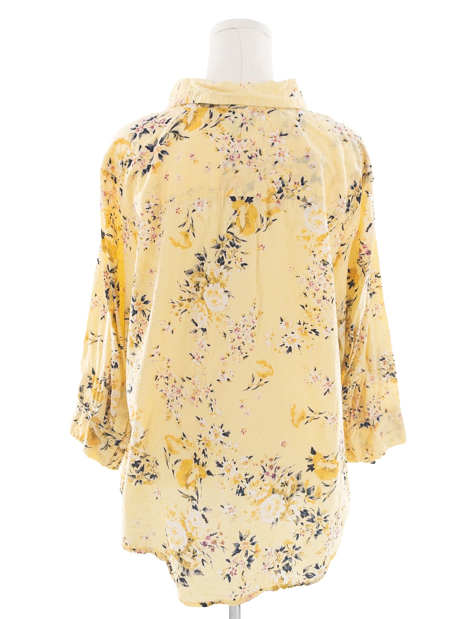 Karen Scott Yellow Multi Floral Cotton Long Sleeve Size 2XL Blouse