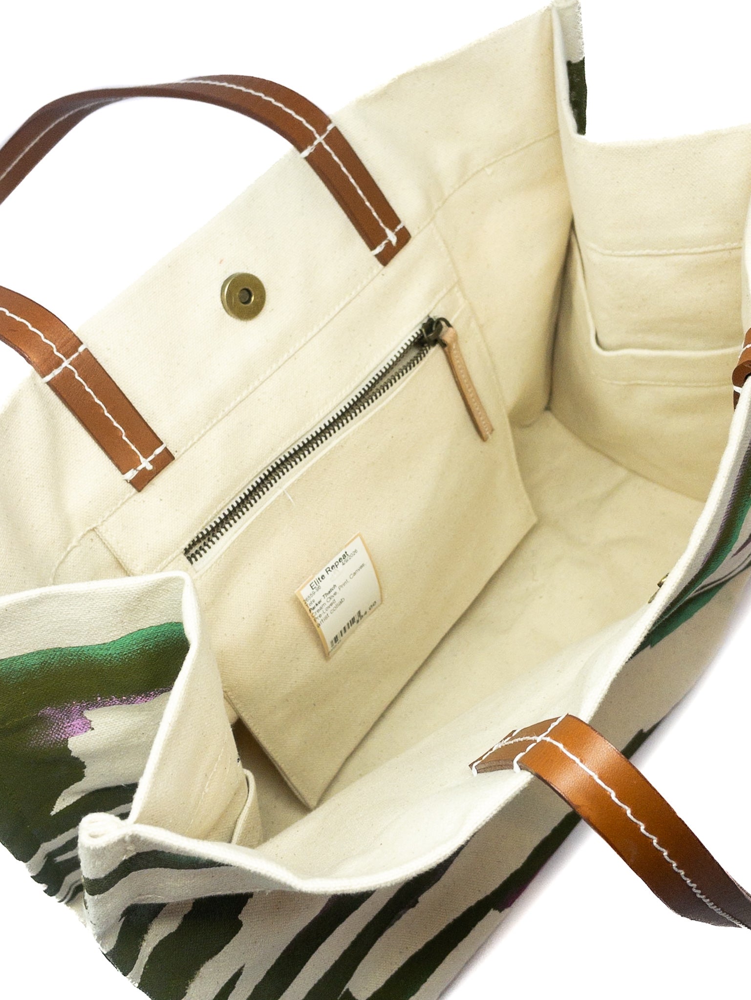 Parker Thatch Cream Olive Print Canvas Tote