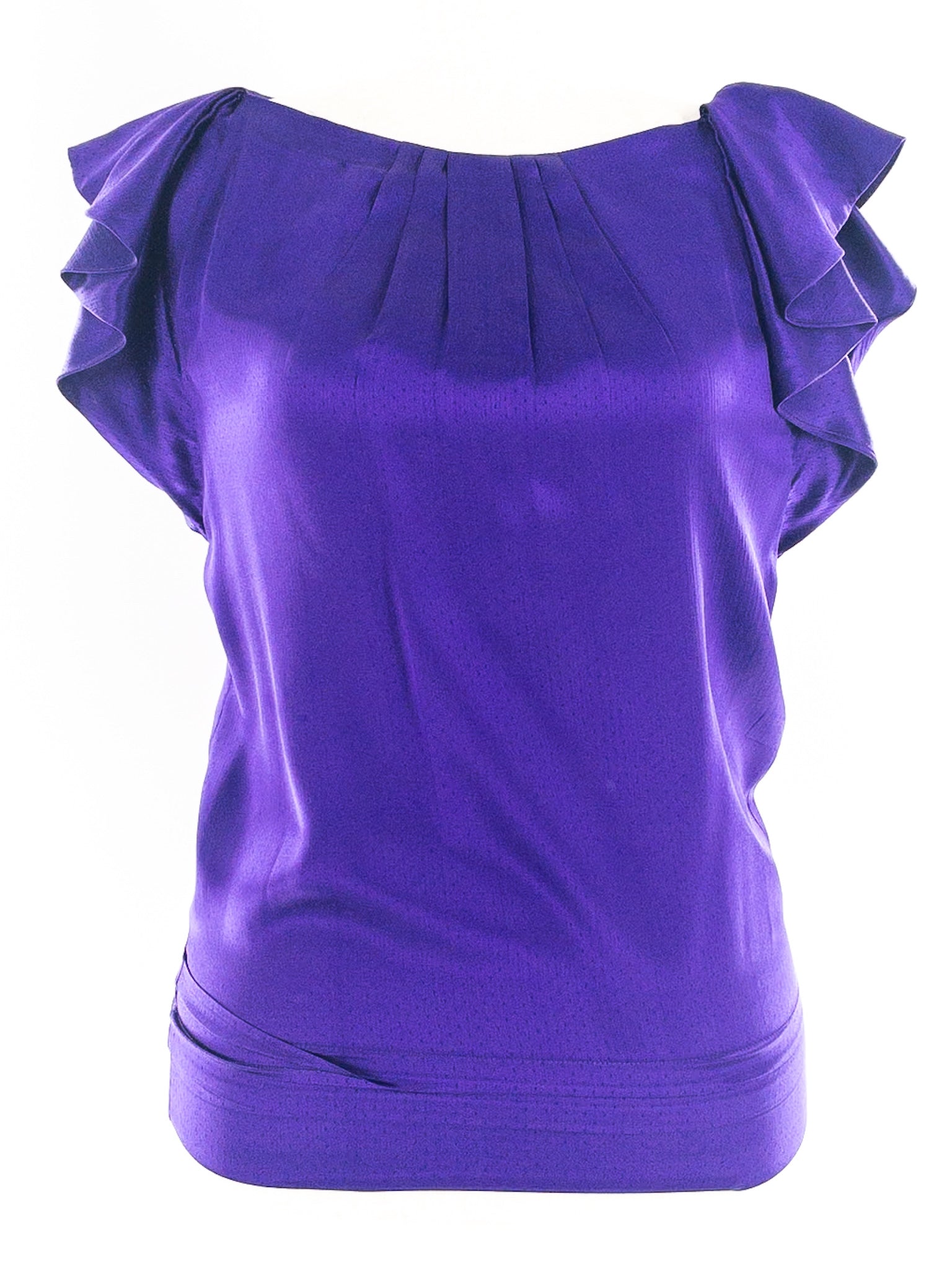 Diane Von Furstenberg Purple Swiss dot Silk Flutter Sleeve Size 4 Blouse