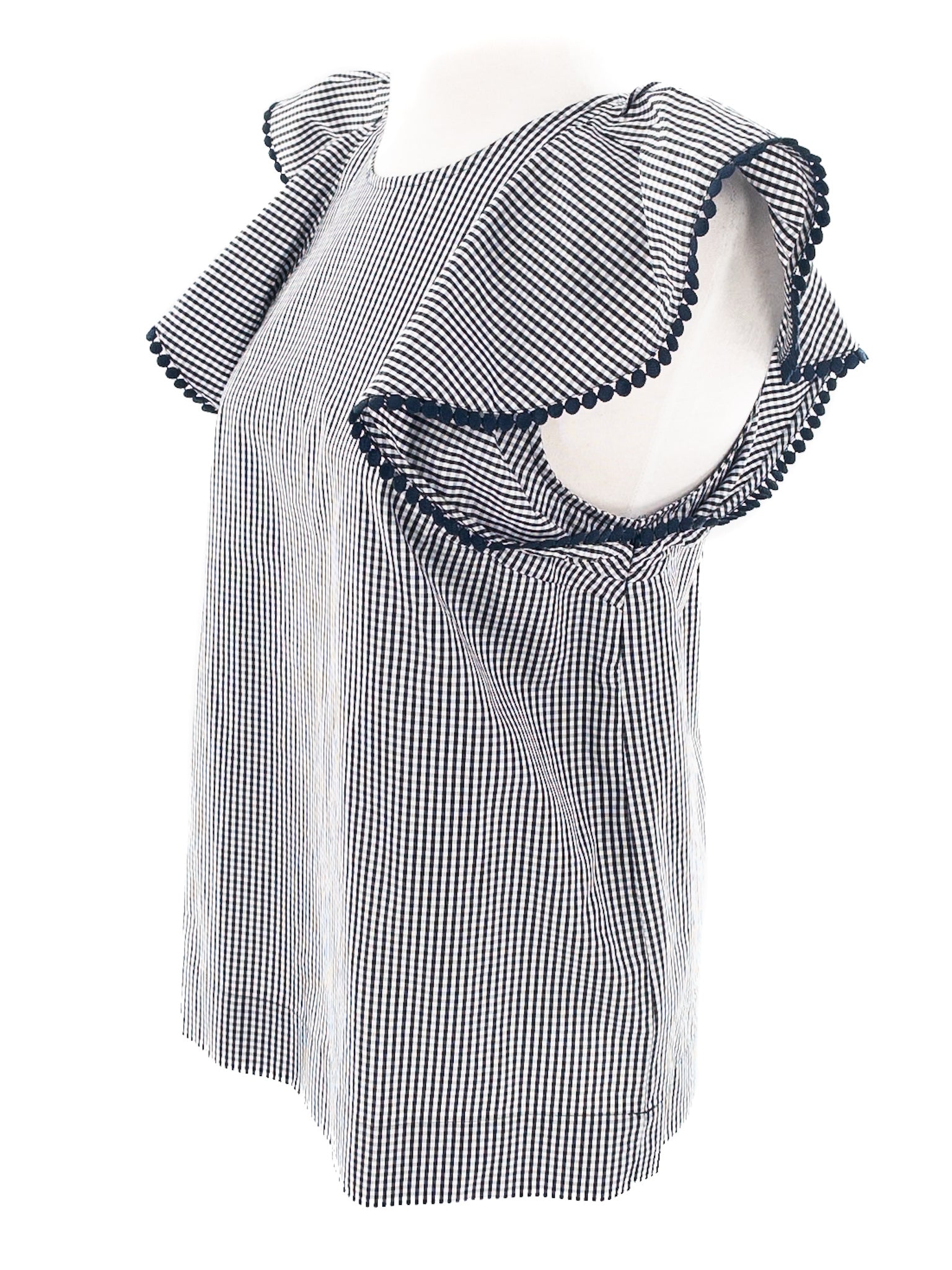 J Crew Navy White Gingham Cotton Blend Flutter Sleeve Size XS Blouse