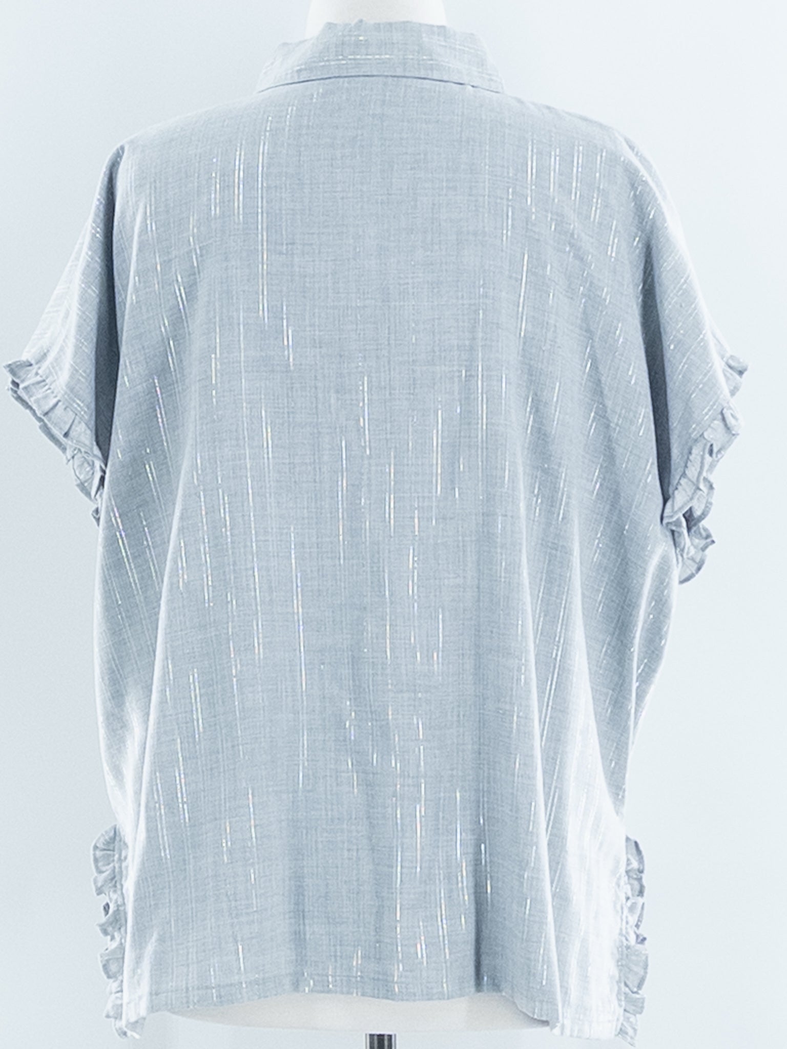 DKNY Gray Silver Metallic Polyester Blend Cap Sleeve Size XL Blouse