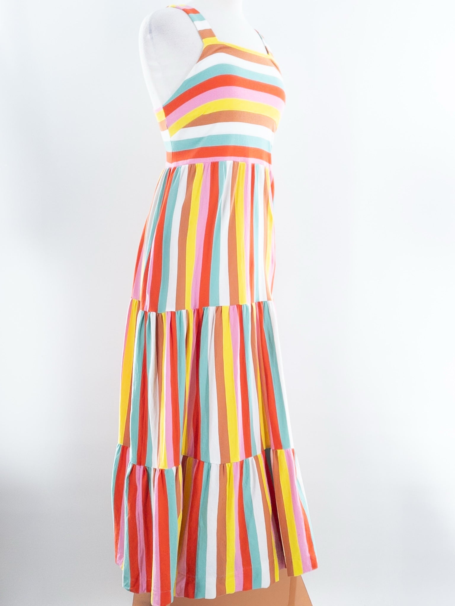 J Crew Yellow Pink Stripe Cotton Stretch Sleeveless Size XS Maxi