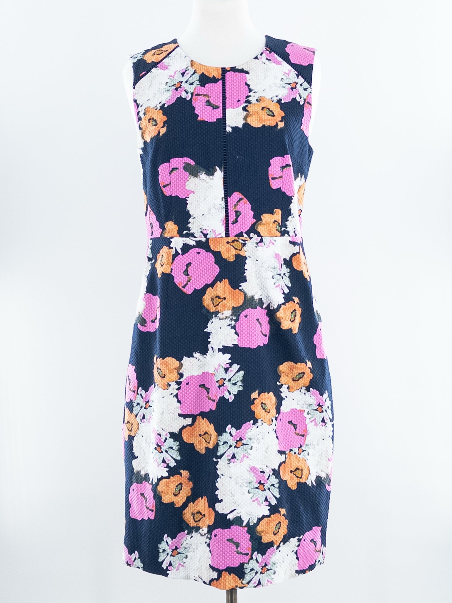 J Crew Navy Pink Floral Cotton Blend Sleeveless Size 10 Dress