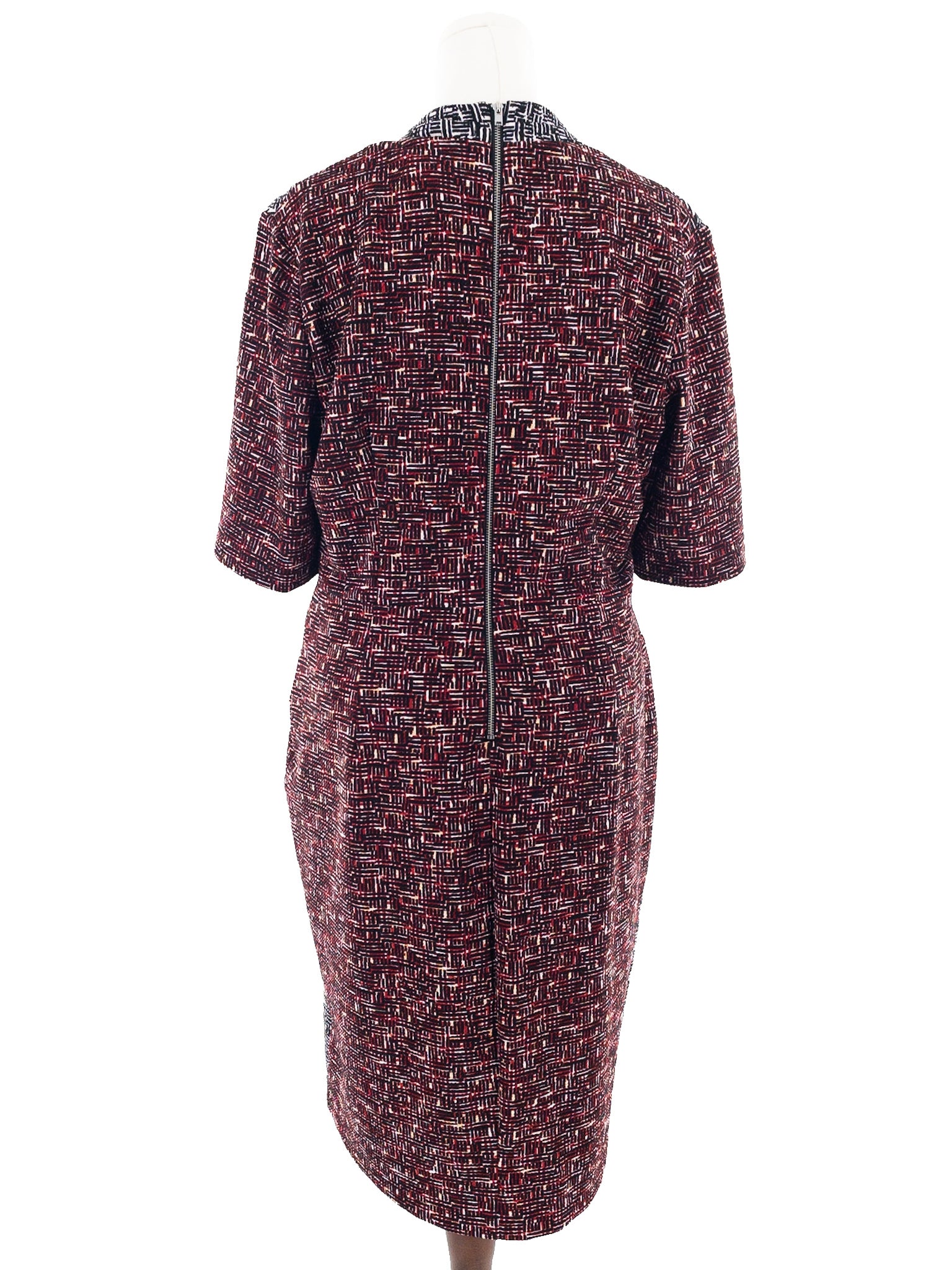 London Times Black White Geometric Polyester 3/4 Sleeve Size 16 Dress