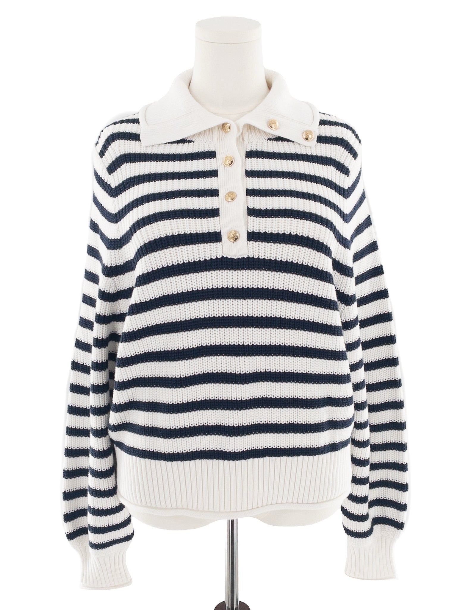 J Crew Ivory Navy Stripe Cotton Size L Sweaters