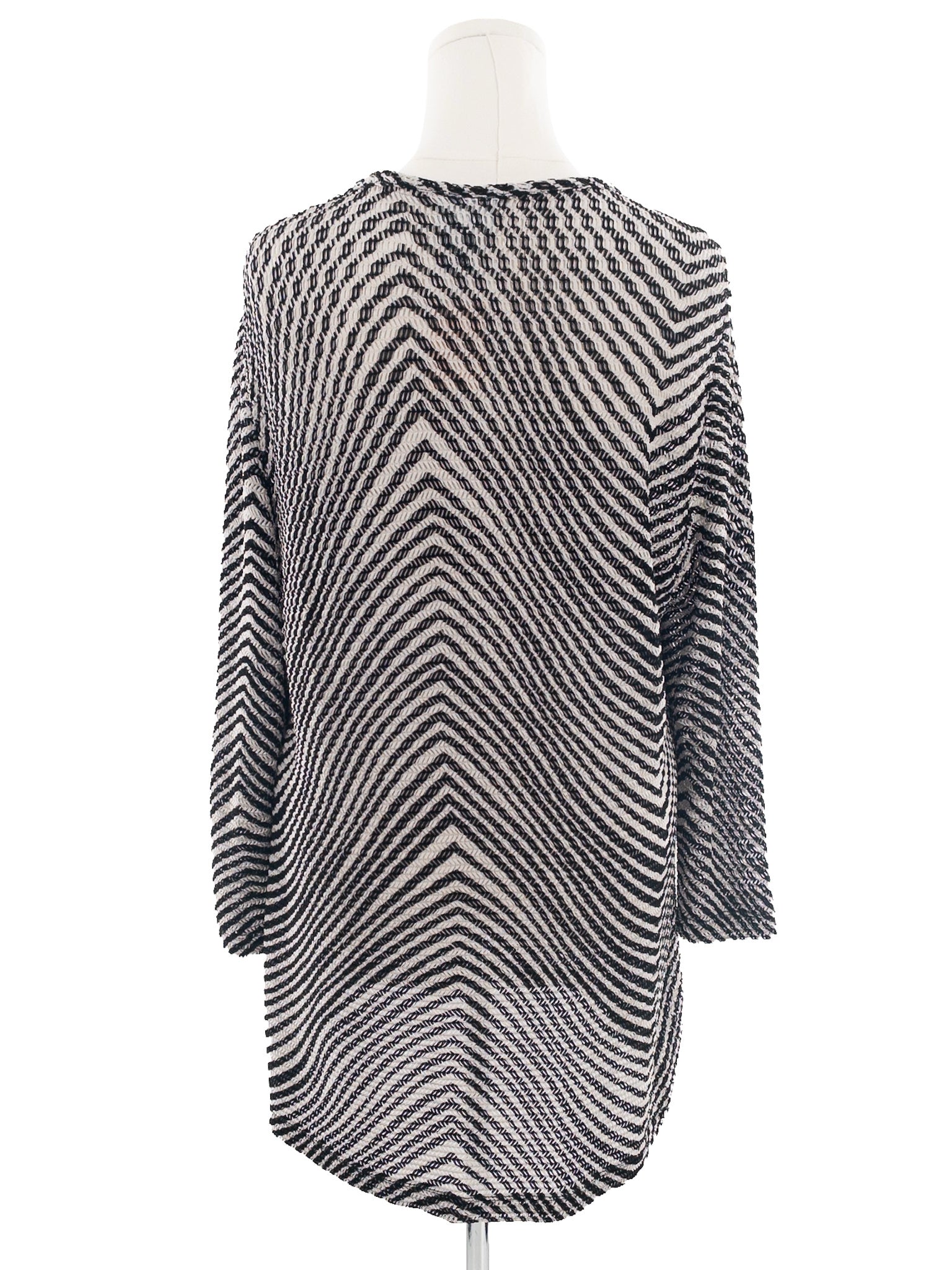 Chicos Black Gray Stripe Nylon Blend Size M Cardigan