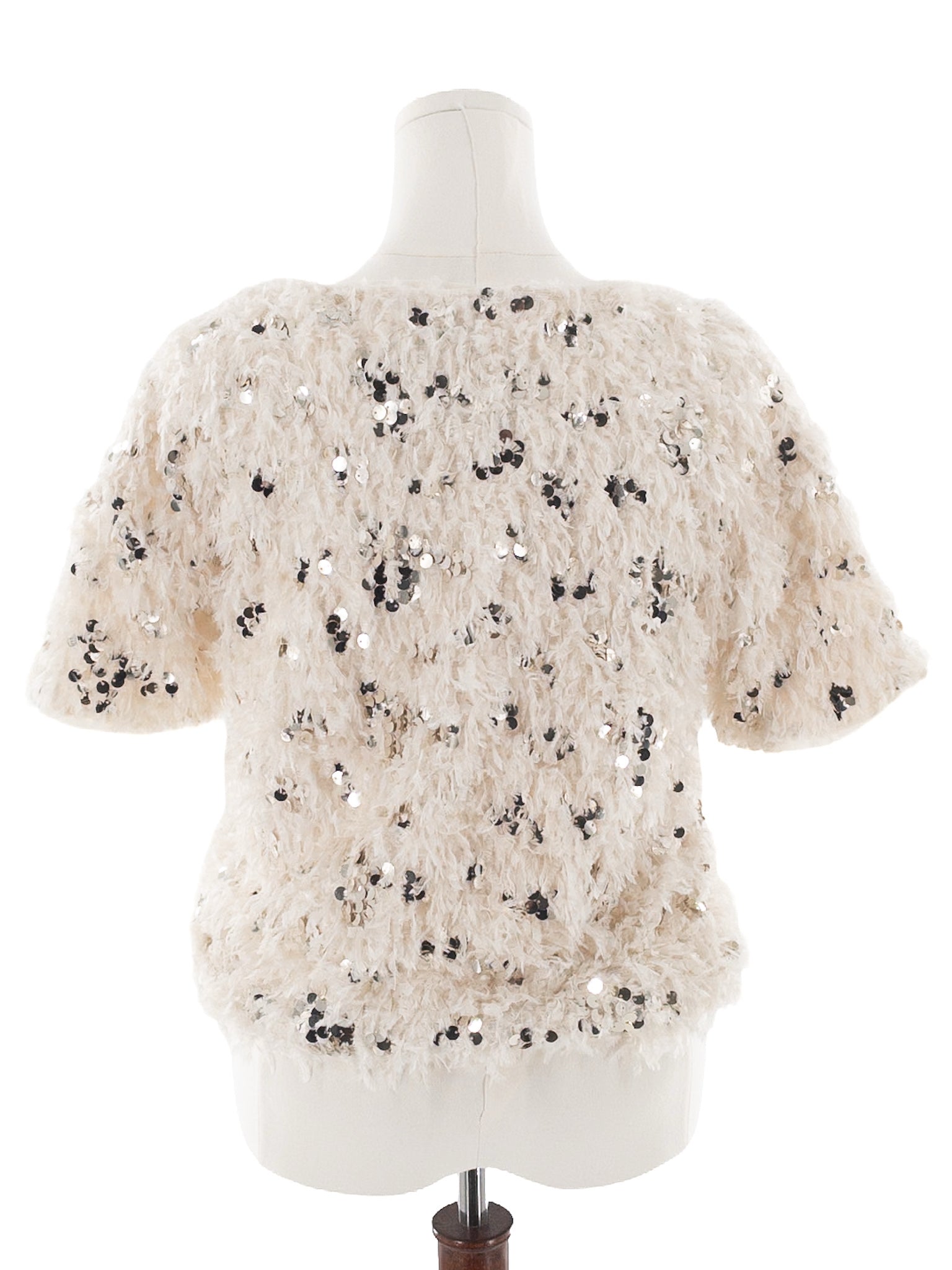 Zara Cream Sequin Polyester Short Sleeve Size S Blouse